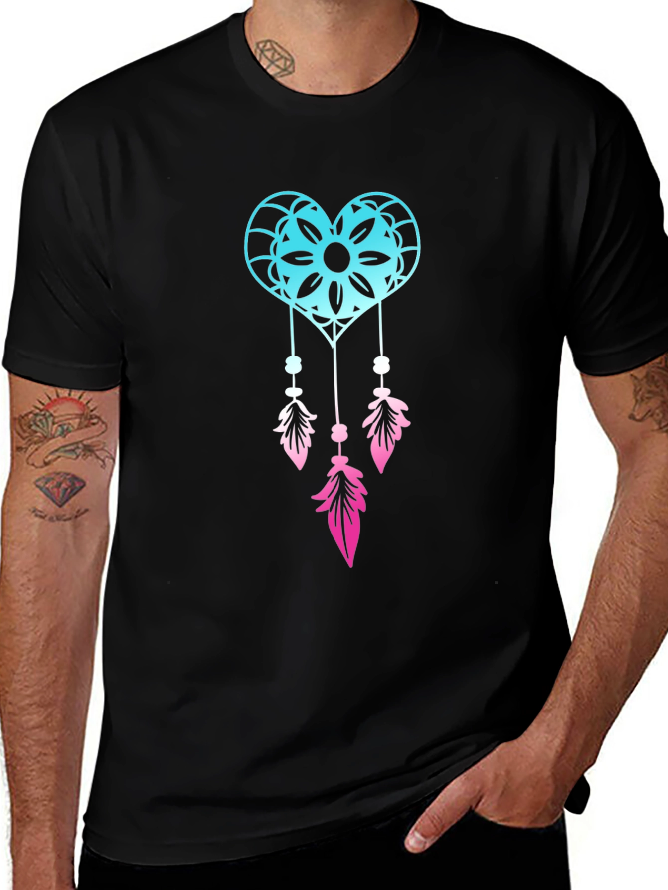 Variant 15 of Dreamcatcher Heart Graphic Tee - Black Cotton Blend
