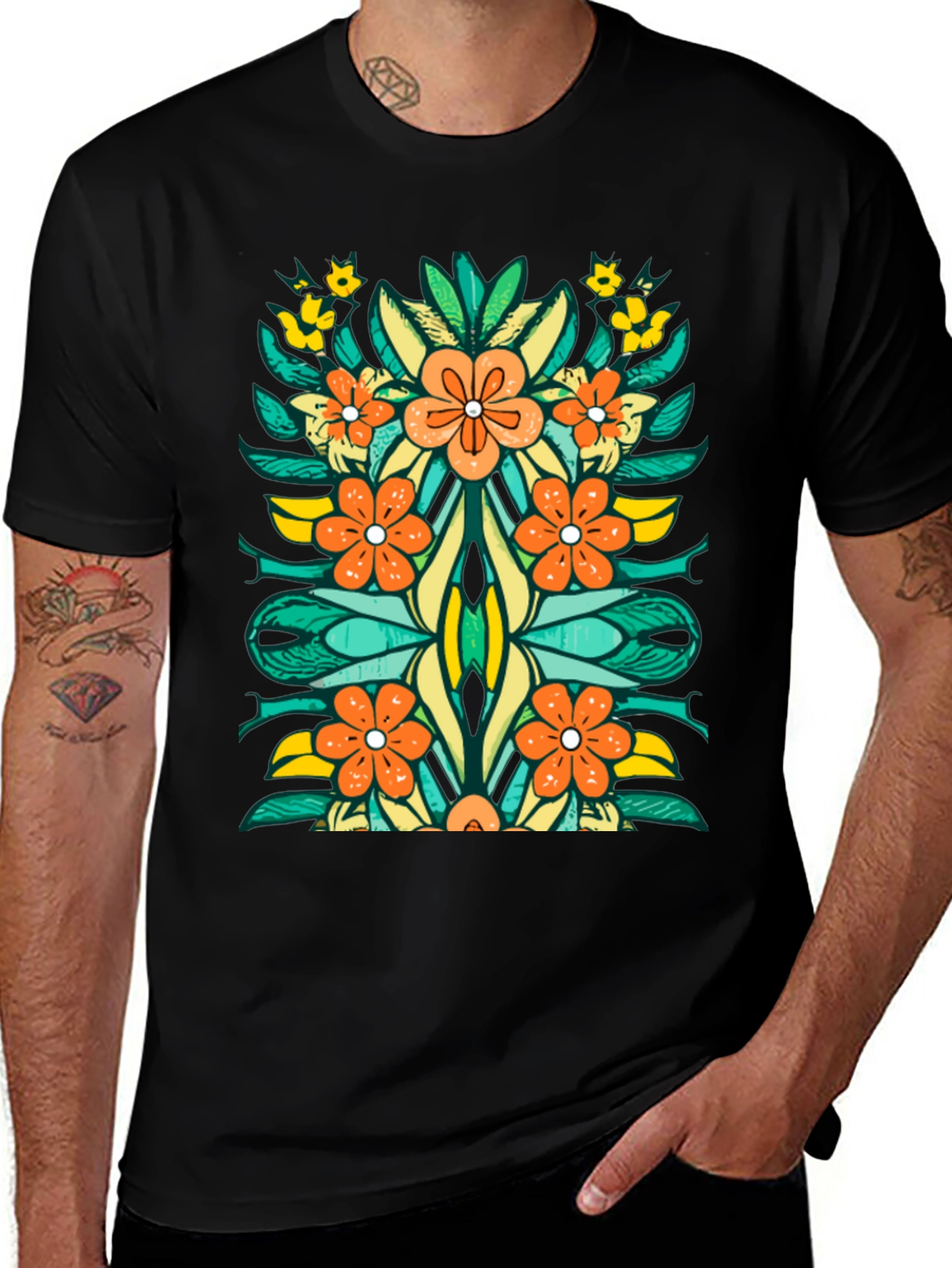 Variant 24 of Floral Graphic Print Black T-Shirt