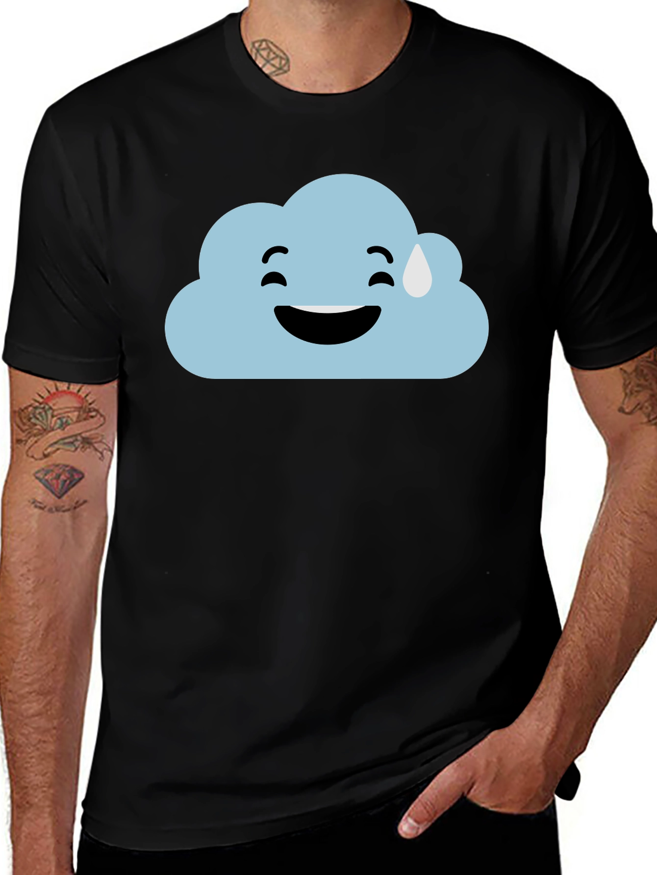 Variant 14 of Cloud Emoji Graphic Tee - Black Cotton T-Shirt