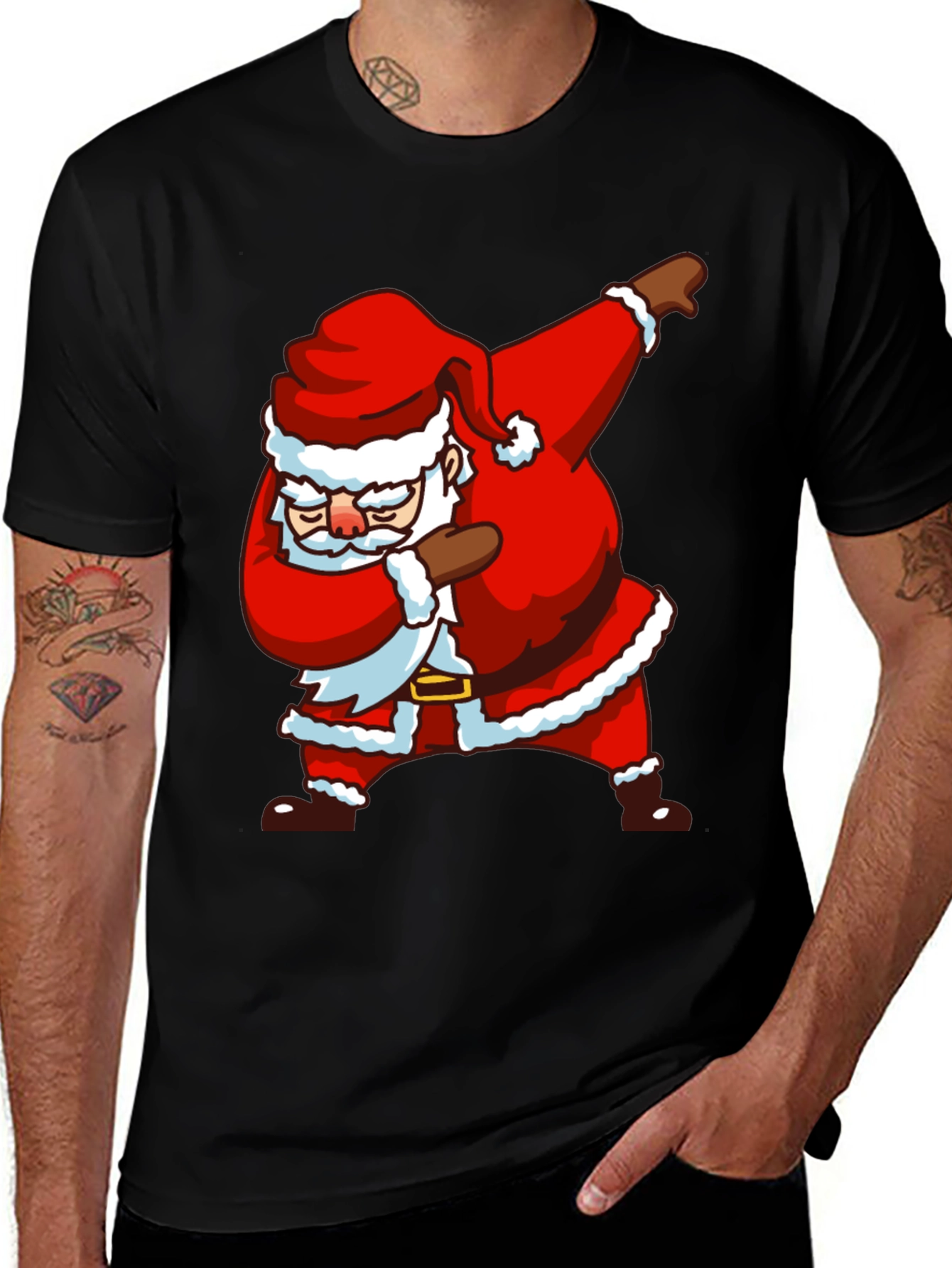 Dabbing Santa Black T-Shirt - Holiday Cheer