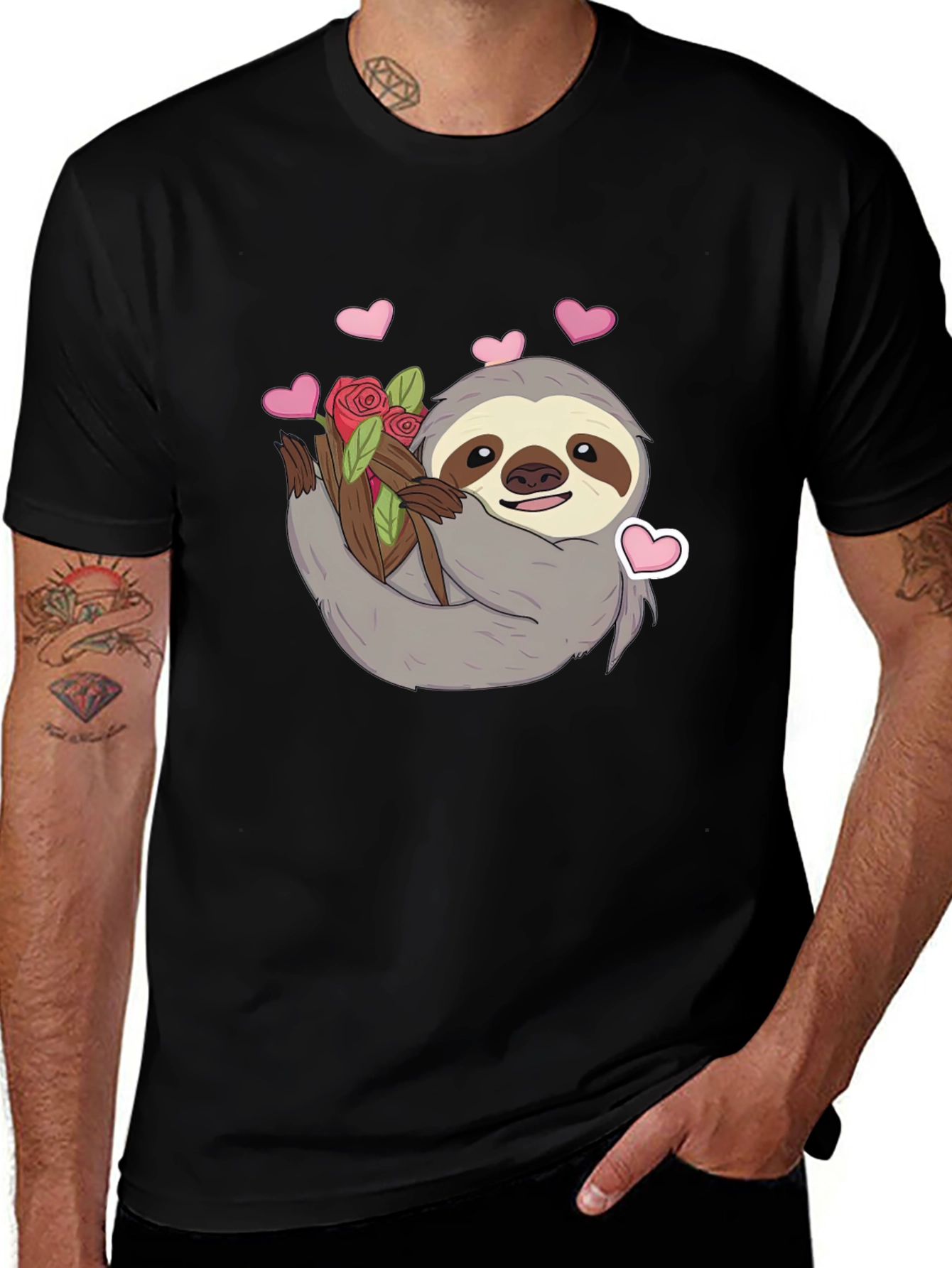 Variant 3 of Cute Sloth with Roses Graphic Tee