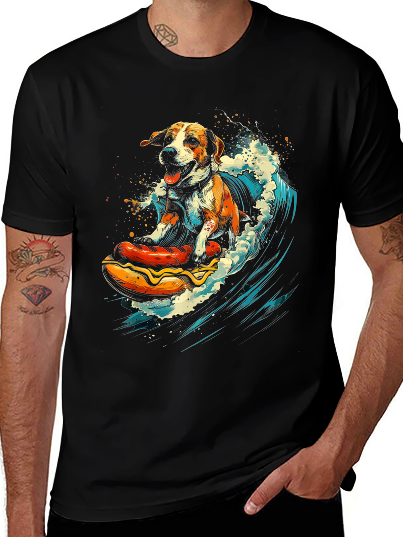 Variant 14 of Dog Surfing Hotdog T-Shirt