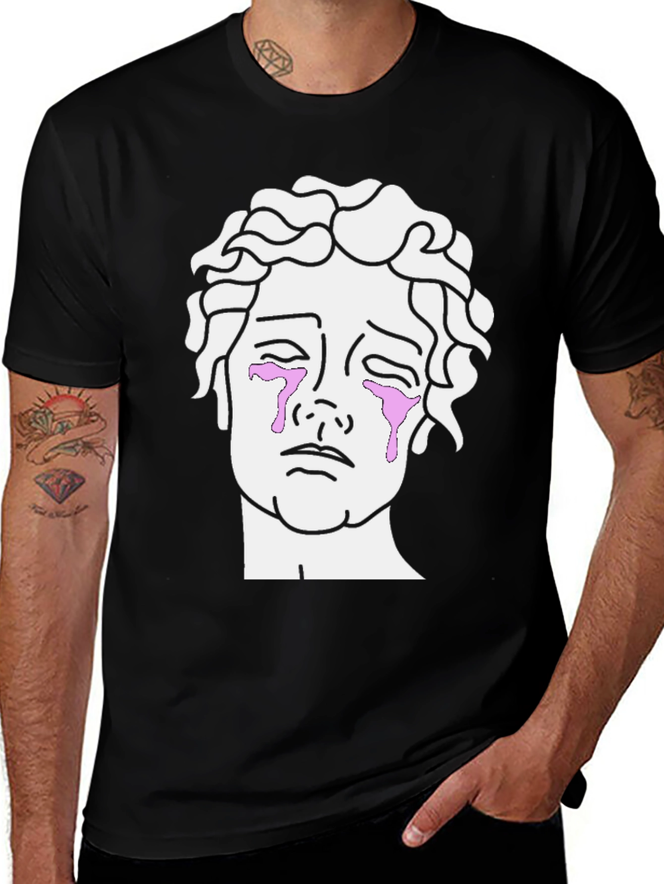Crying Statue Graphic T-Shirt - Men's Black Tee