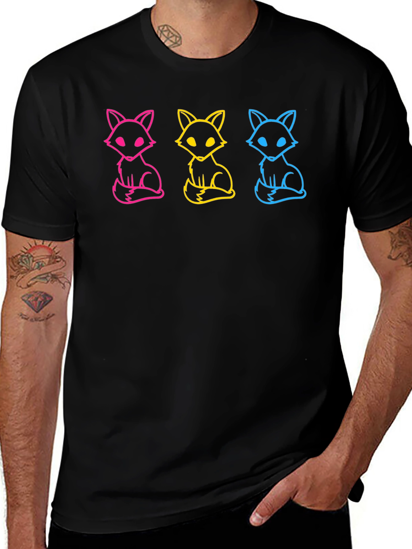 Variant 20 of Three Foxes T-Shirt: Pink, Yellow, Blue