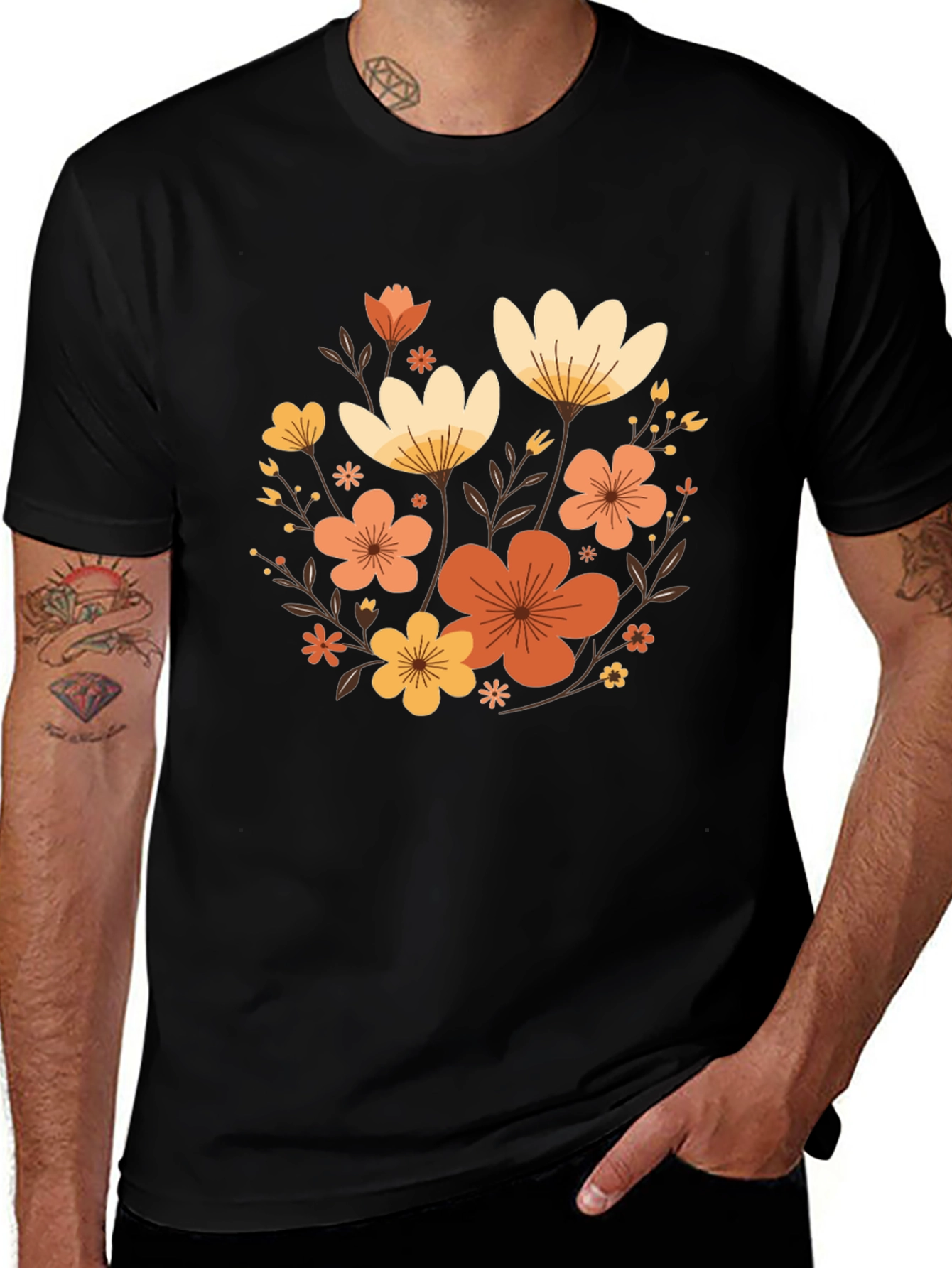 Variant 11 of Floral Graphic Black T-Shirt - Stylish Casual Wear