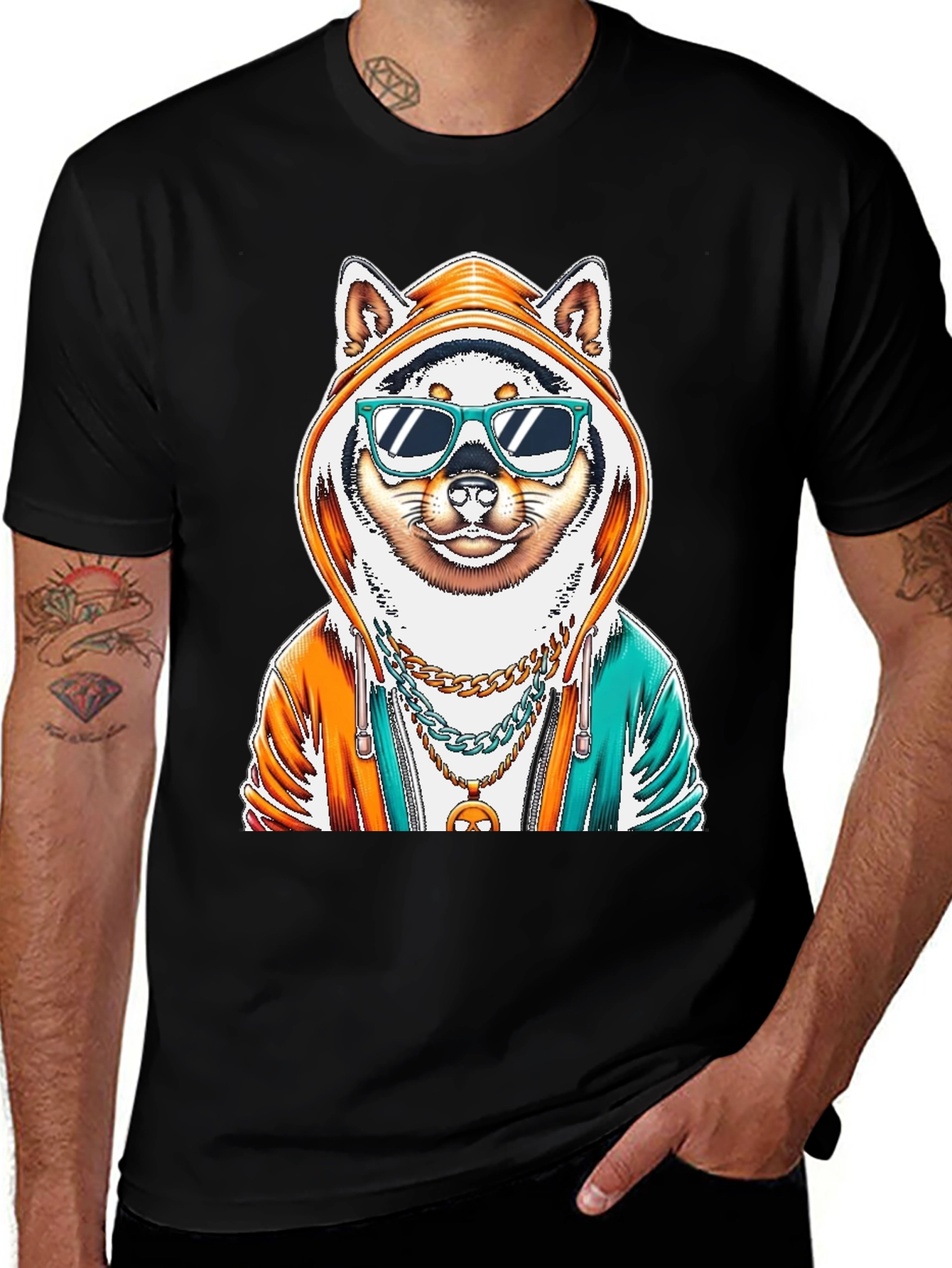 Cool Shiba Inu Dog in Hoodie T-Shirt