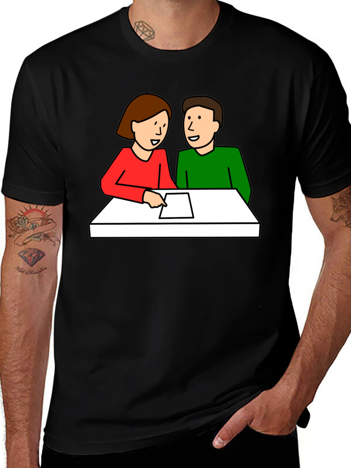 Cartoon Couple Meeting Black T-Shirt