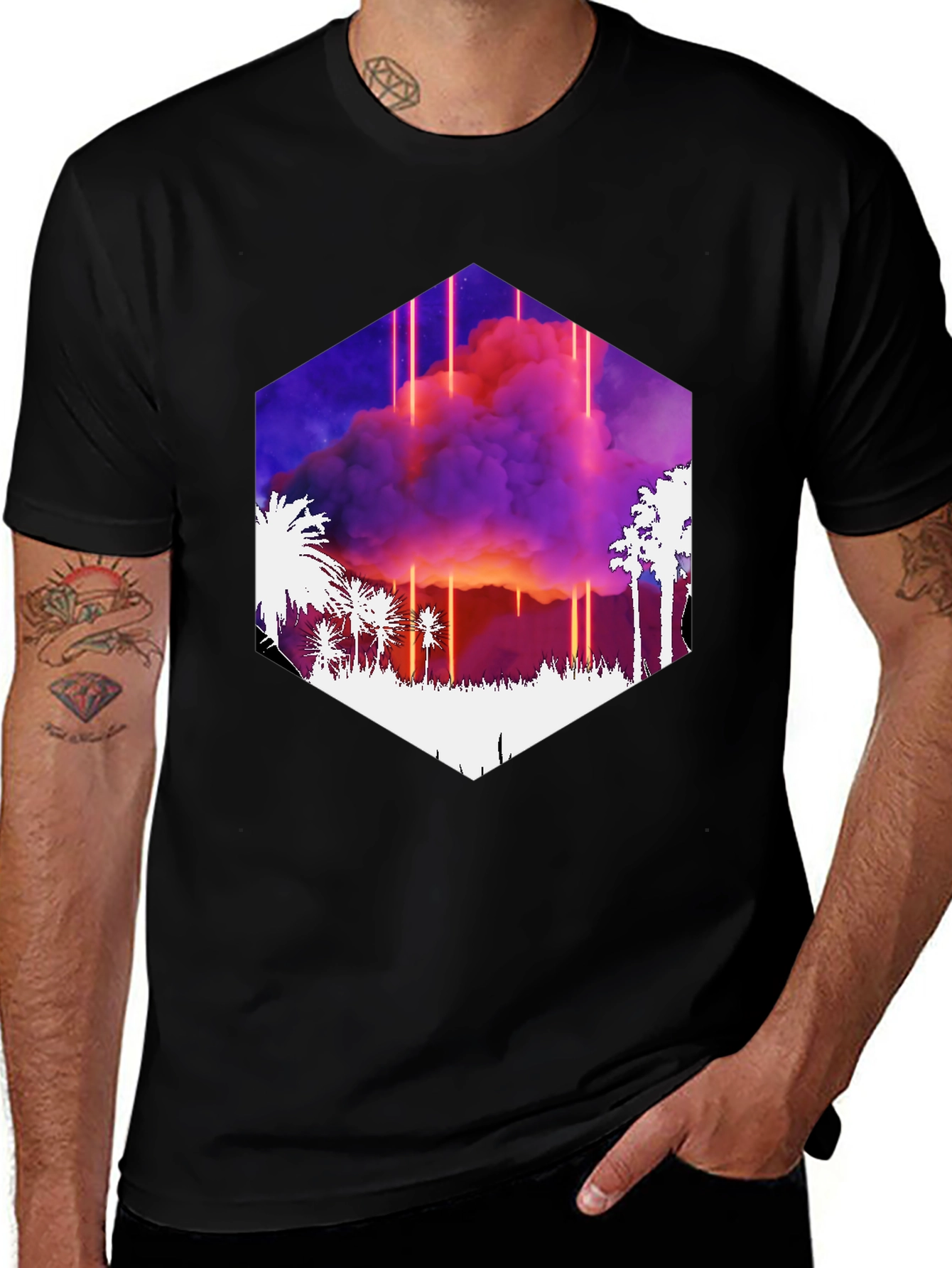 Variant 4 of Synthwave Palm Tree Sunset Graphic Tee