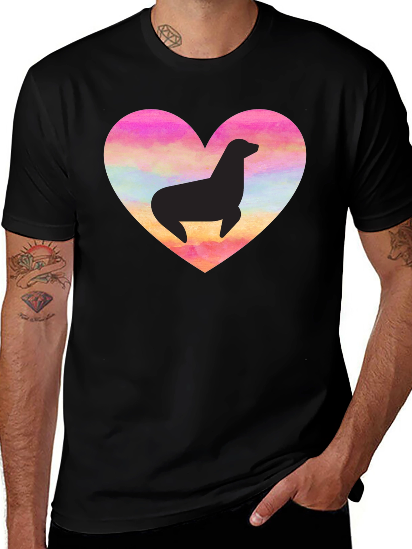 Variant 9 of Seal Heart T-Shirt - Black Cotton Tee