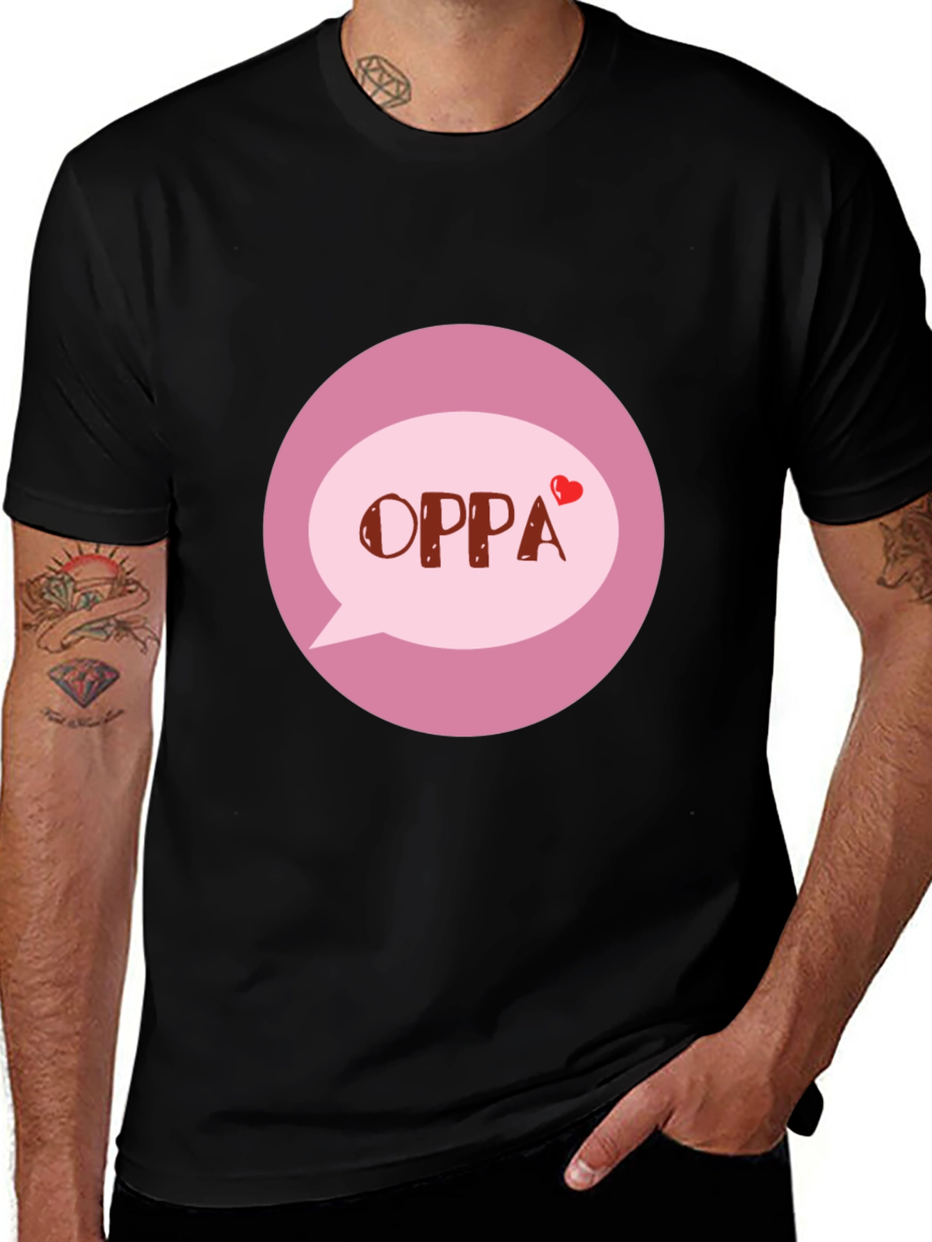 Oppa T-Shirt - Korean Heart Design Black Tee