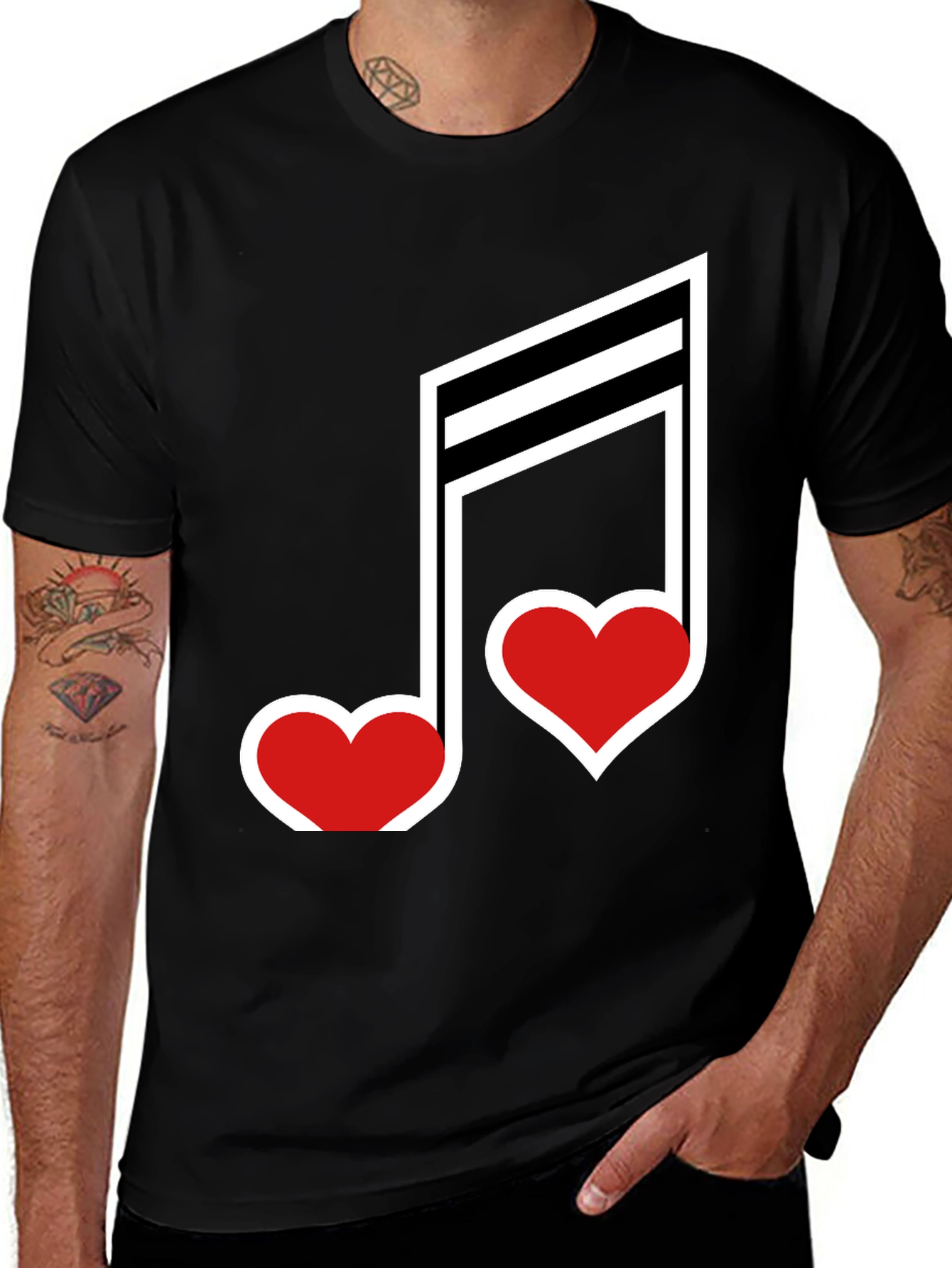Variant 3 of Musical Heart Note Graphic Tee - Black Cotton T-Shirt