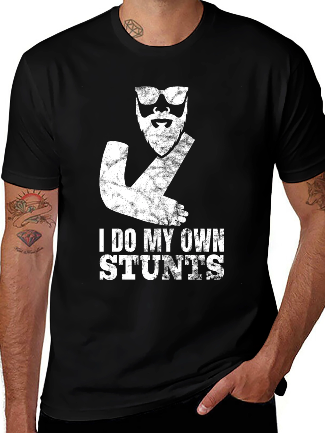 Black I Do My Own Stunts T-Shirt - Funny Injury Shirt main image