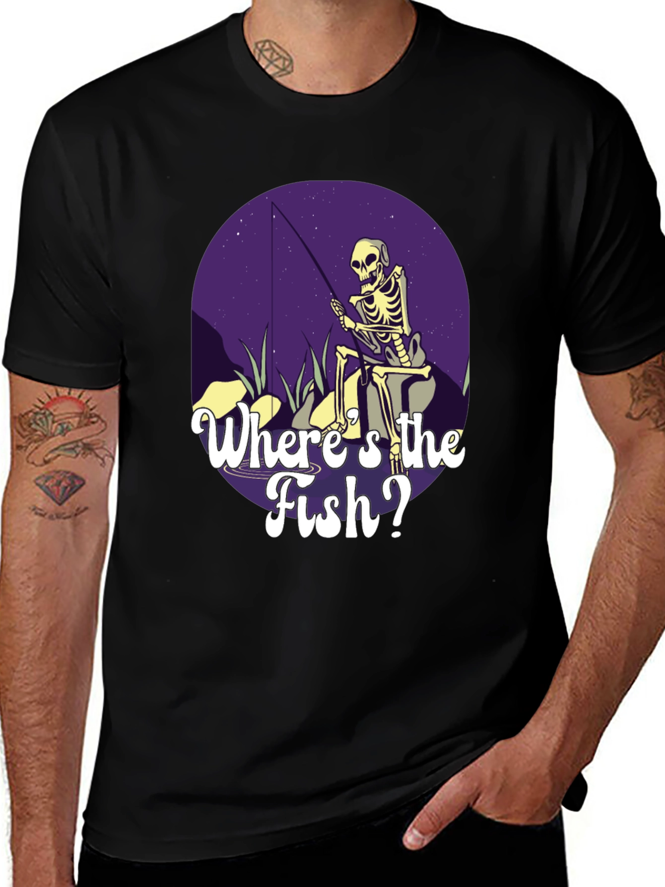 Variant 7 of Skeleton Fishing T-Shirt - Where's the Fish?