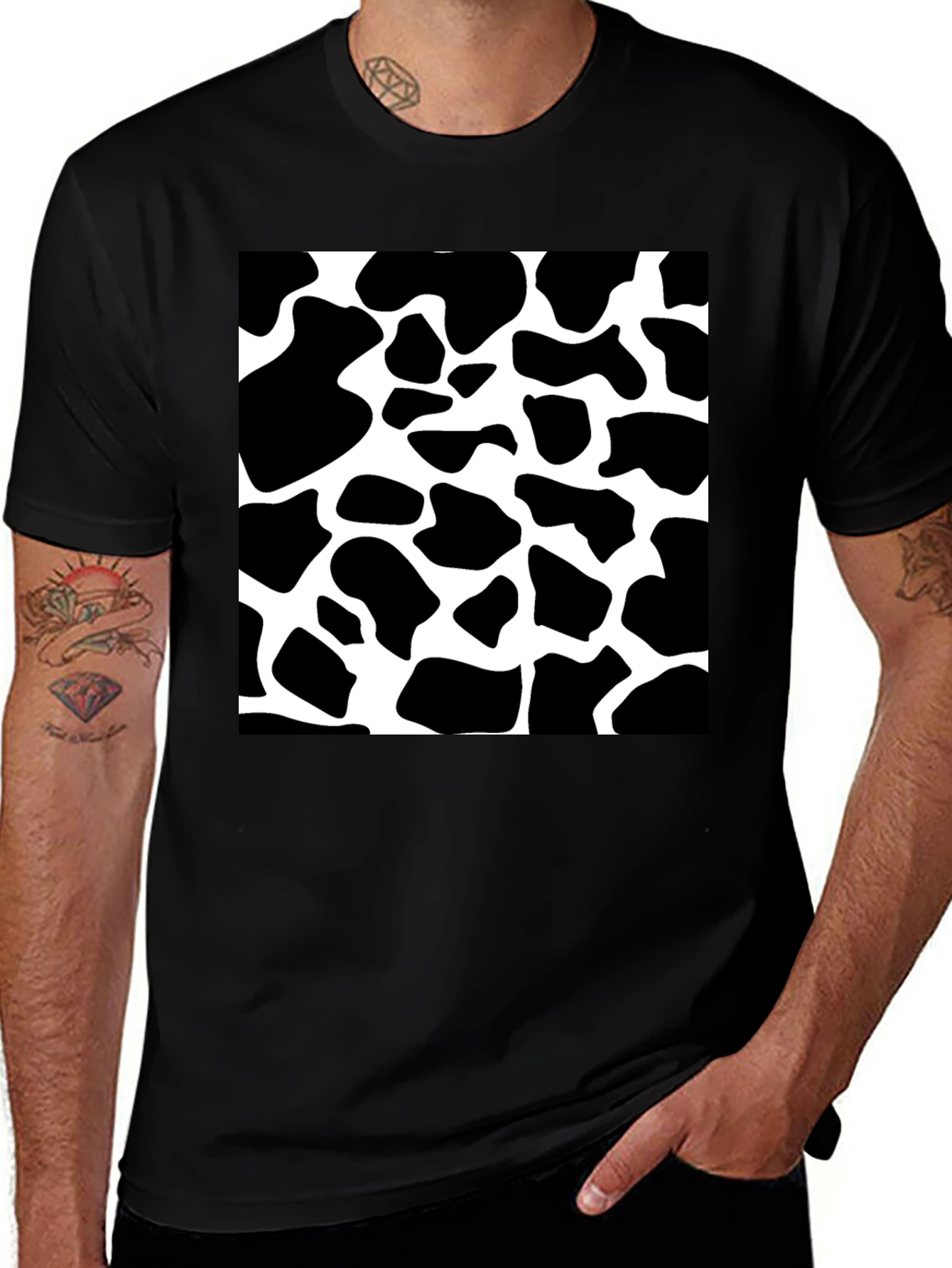 Variant 5 of Cow Print Graphic Black T-Shirt