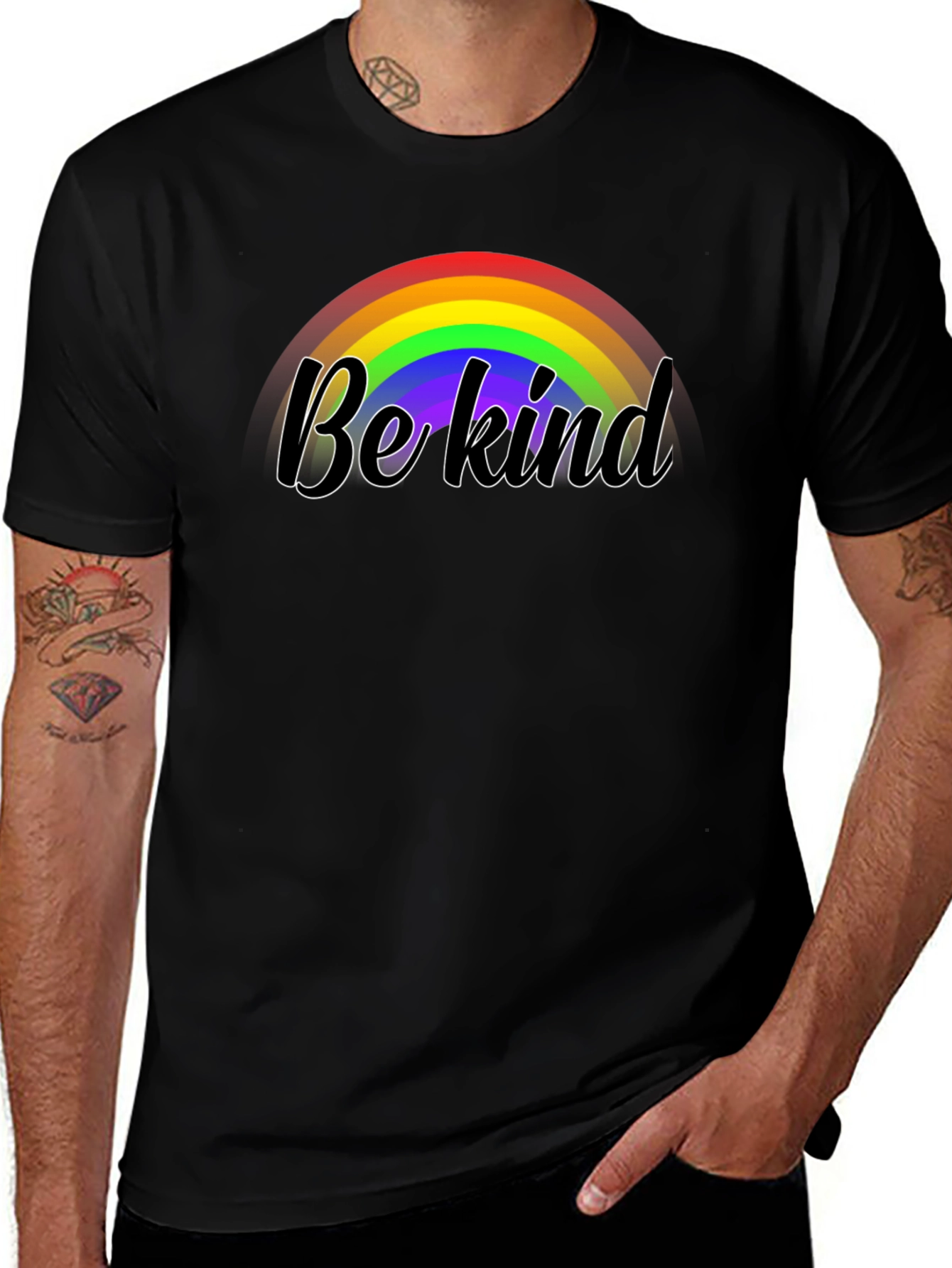 Variant 8 of Be Kind Rainbow Graphic Black Tee