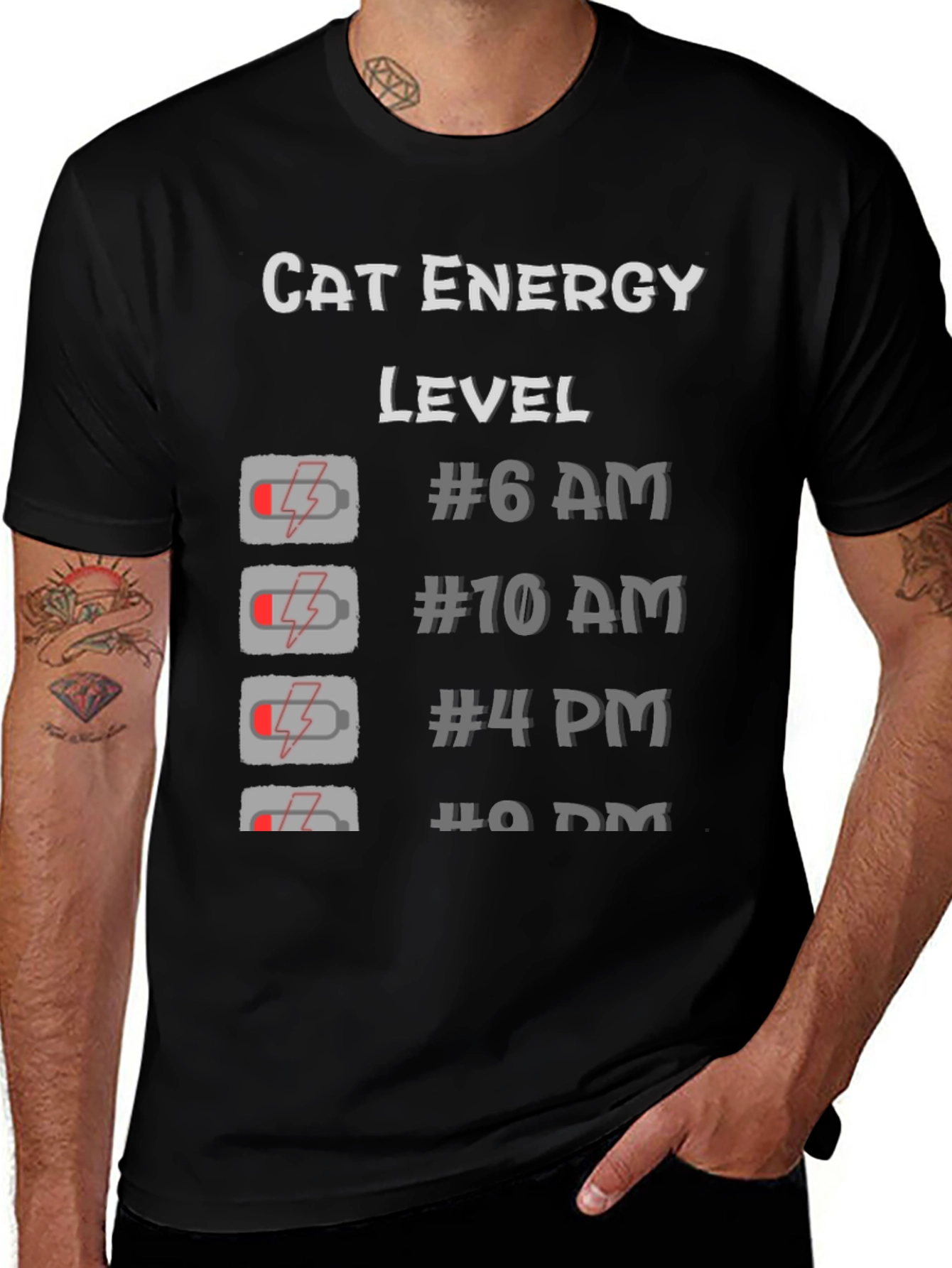 Variant 11 of Cat Energy Level Black T-Shirt