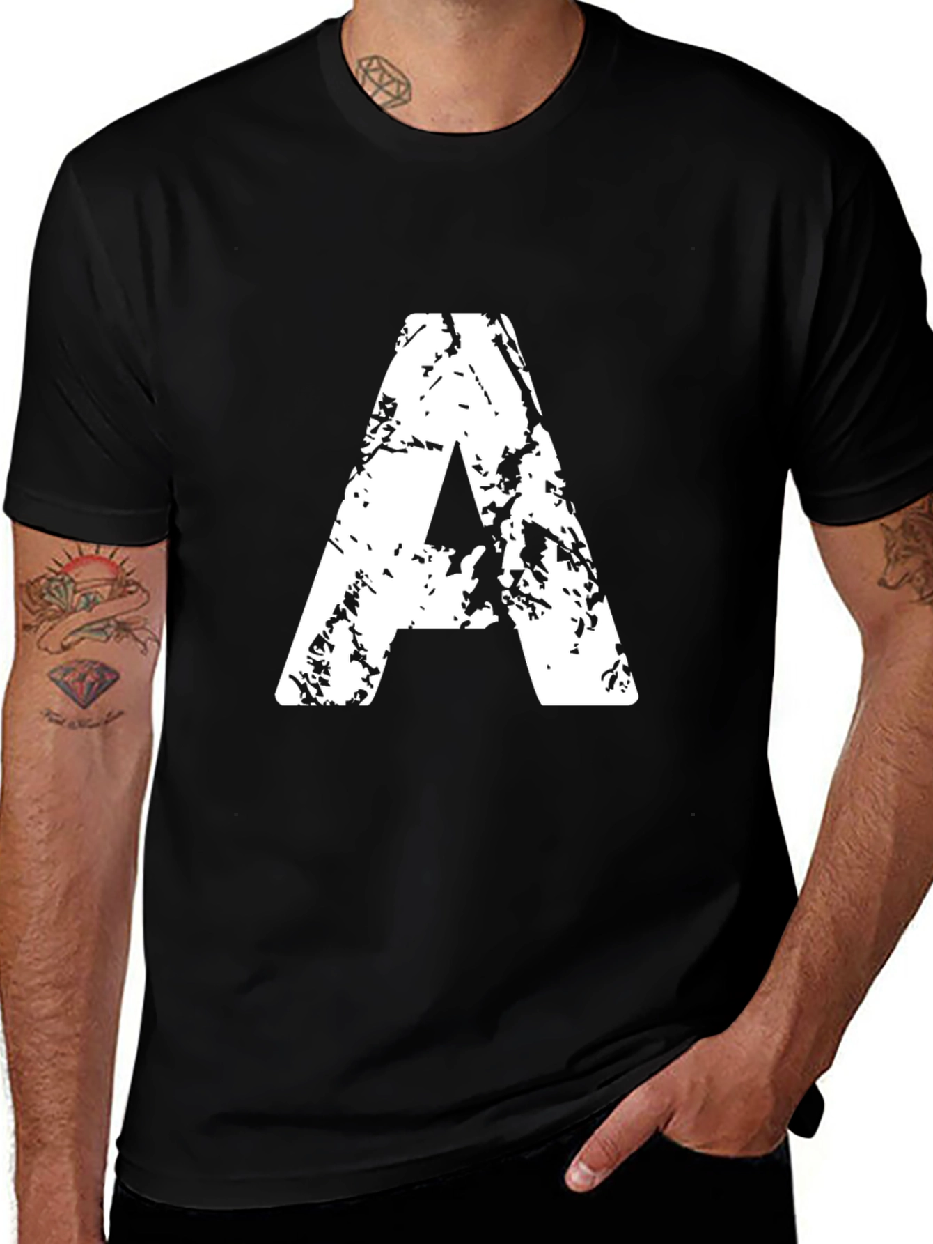 Variant 15 of Distressed "A" Graphic Print Black T-Shirt
