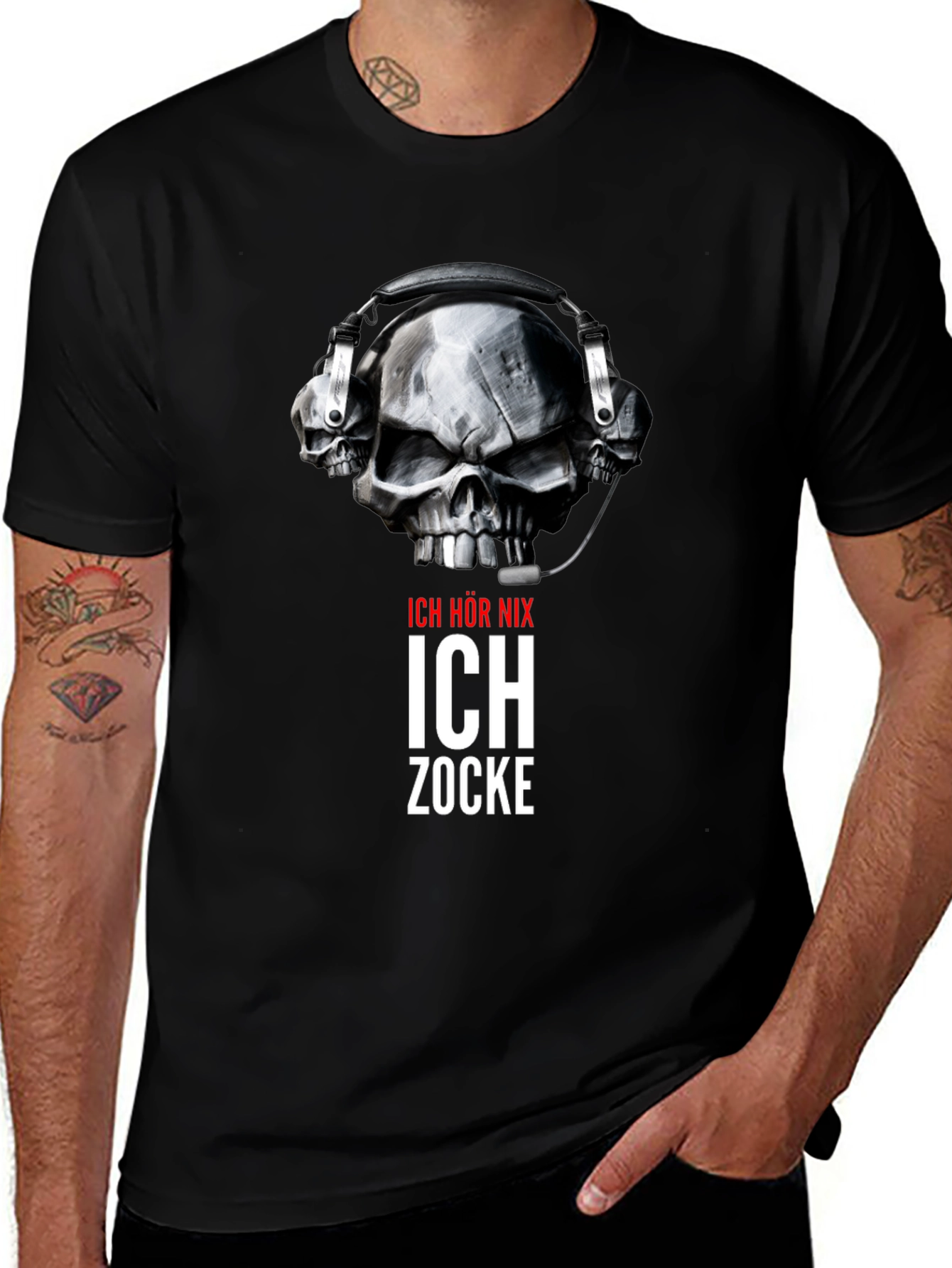 Variant 23 of Ich Hore Nix Skull Gaming T-Shirt
