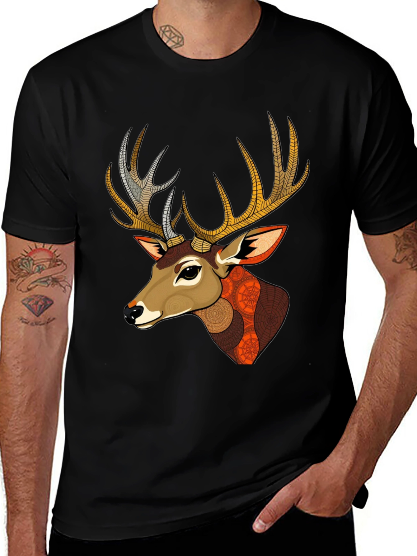Variant 15 of Deer Graphic Print Men's Black T-Shirt