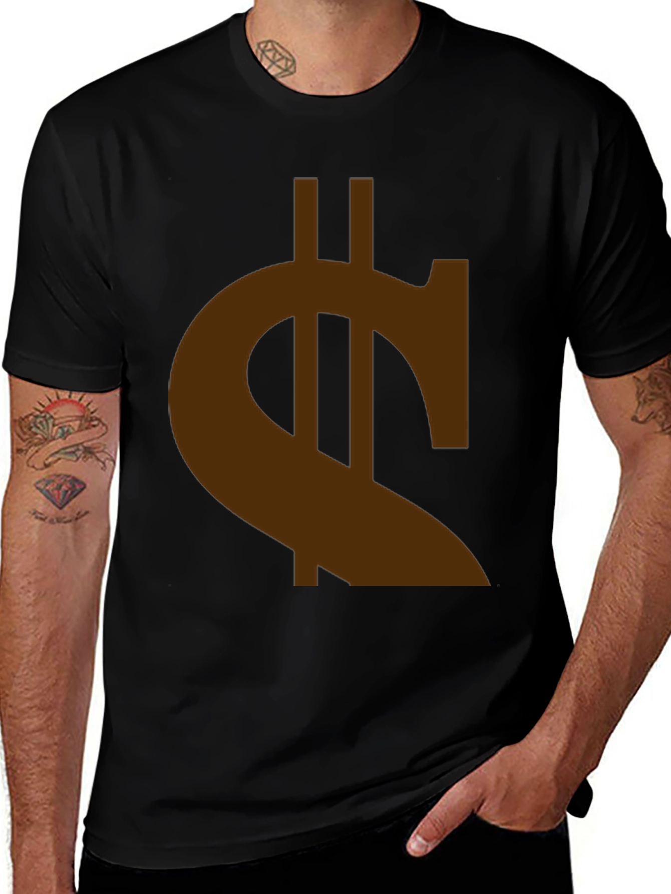 Variant 11 of Black T-Shirt with Brown Currency Symbol Graphic