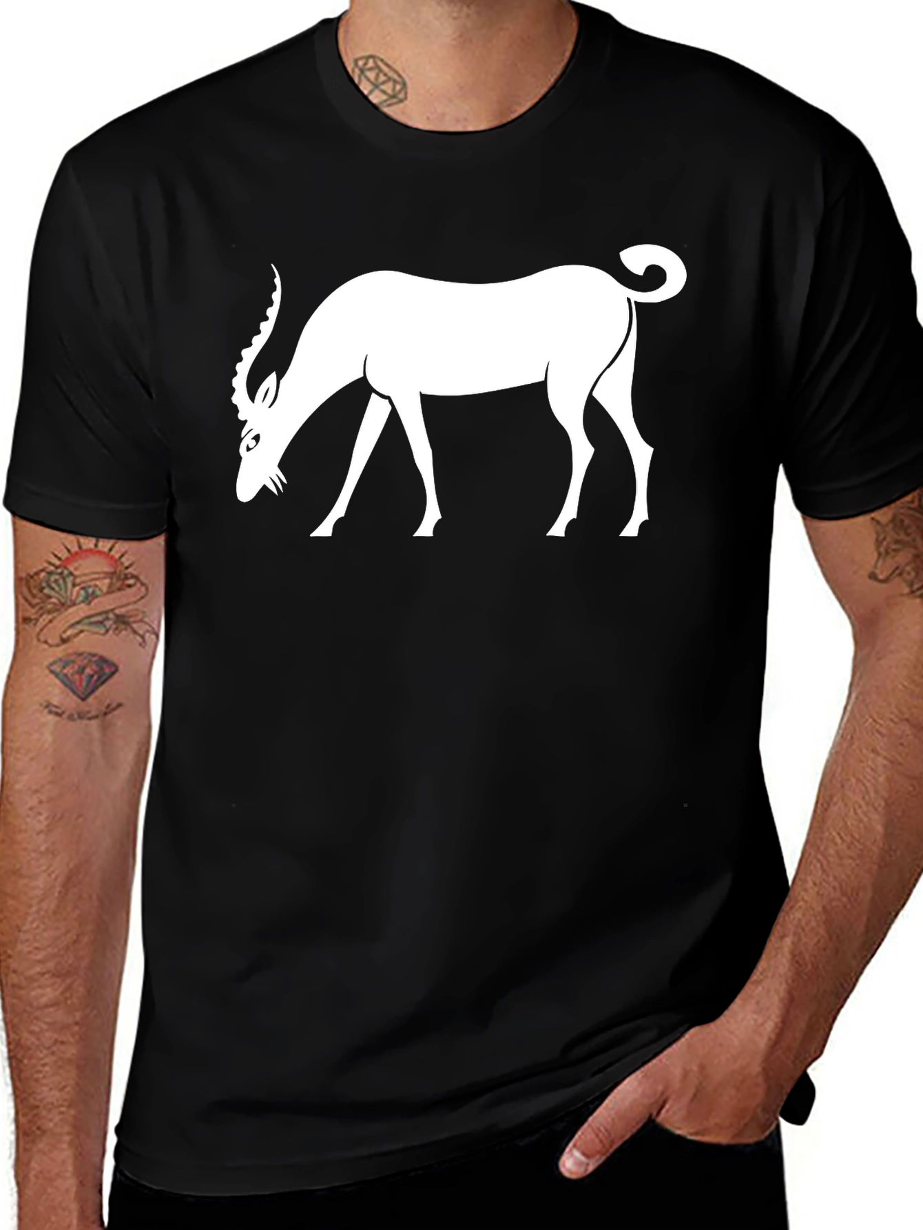 Black Black T-Shirt with White Antelope Graphic main image