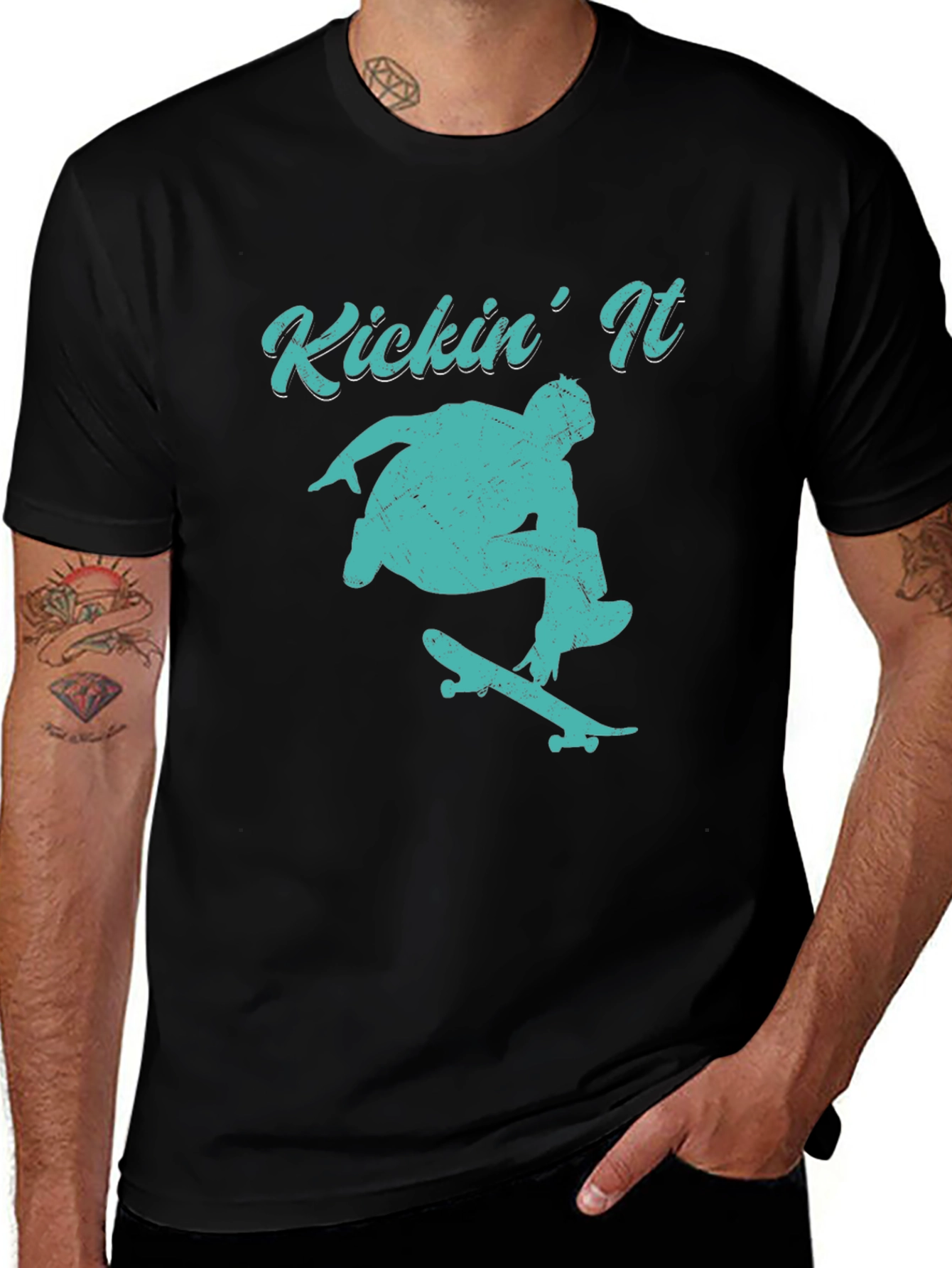 Variant 14 of Kickin' It Skateboard Graphic Tee - Black