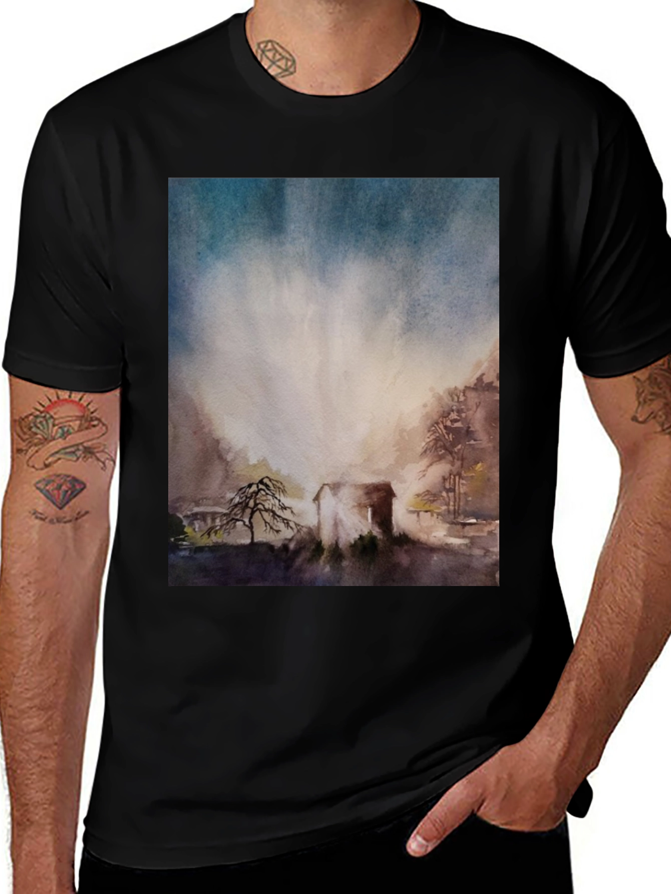 Variant 8 of Watercolor Landscape Print T-Shirt