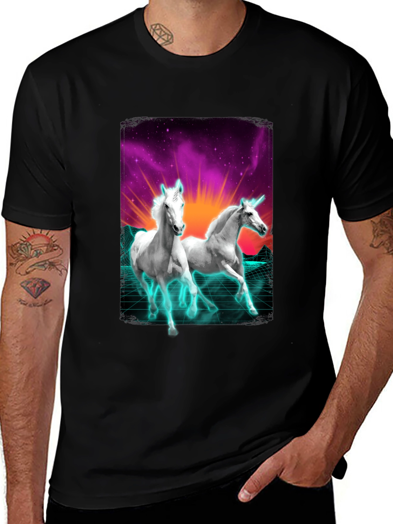 Unicorn Retro T-Shirt - Black Cotton Blend