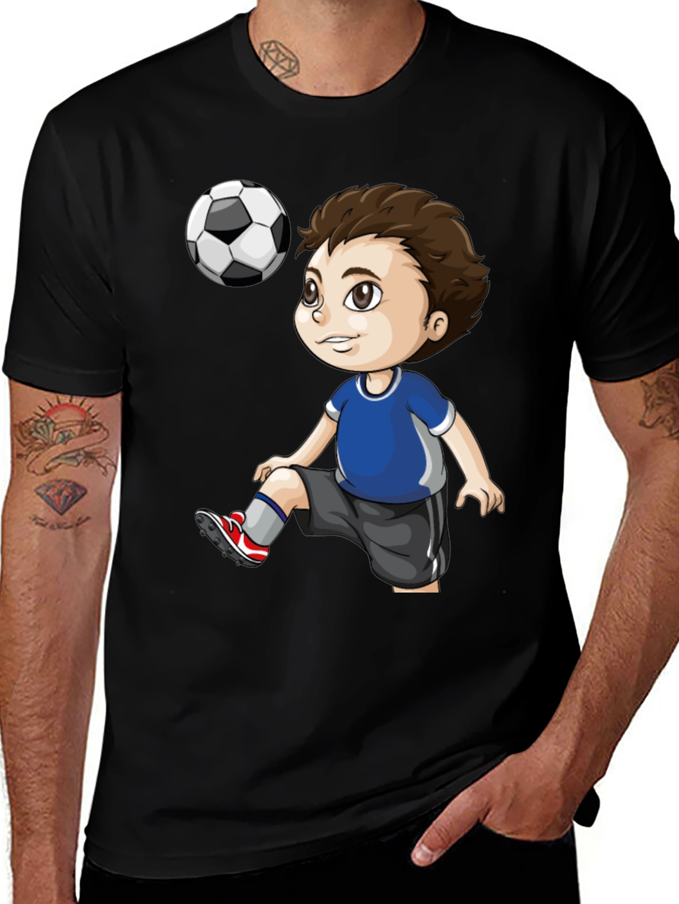 Variant 22 of Soccer Kid Graphic T-Shirt - Black Cotton Tee
