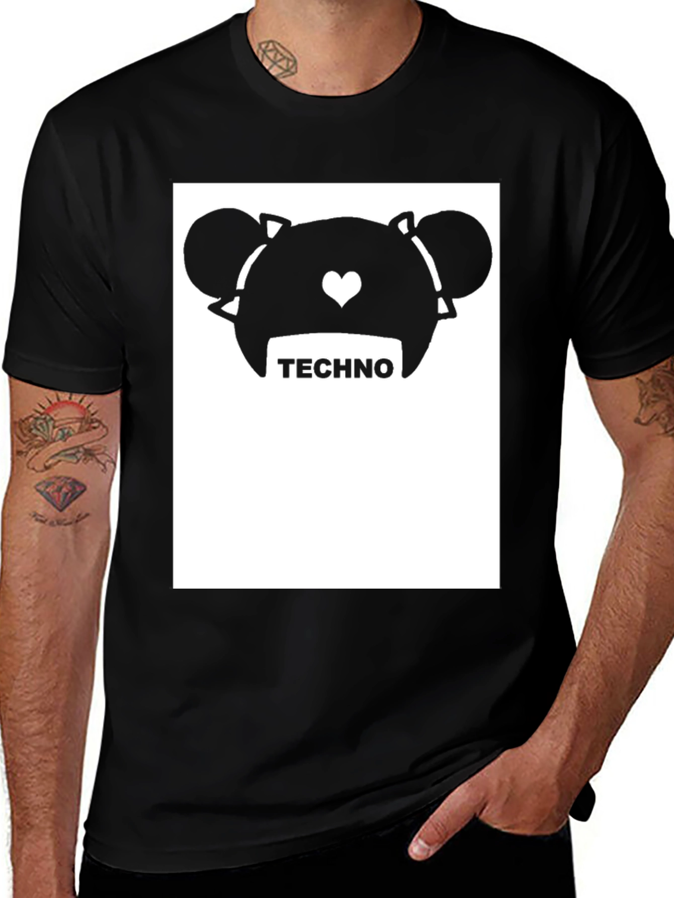 Techno Anime Graphic Tee - Black Cotton Blend