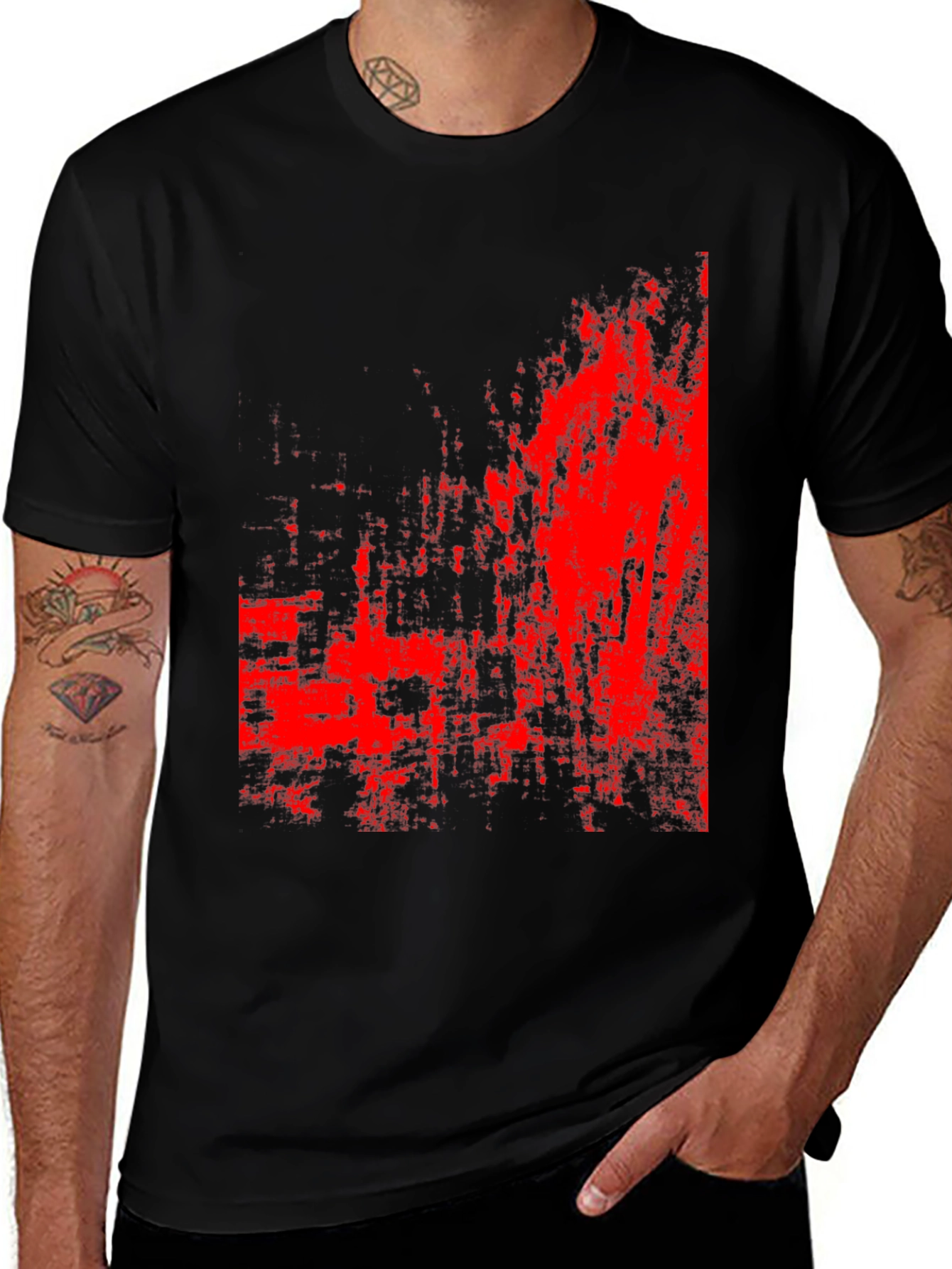 Variant 27 of Abstract Red Print Black T-Shirt