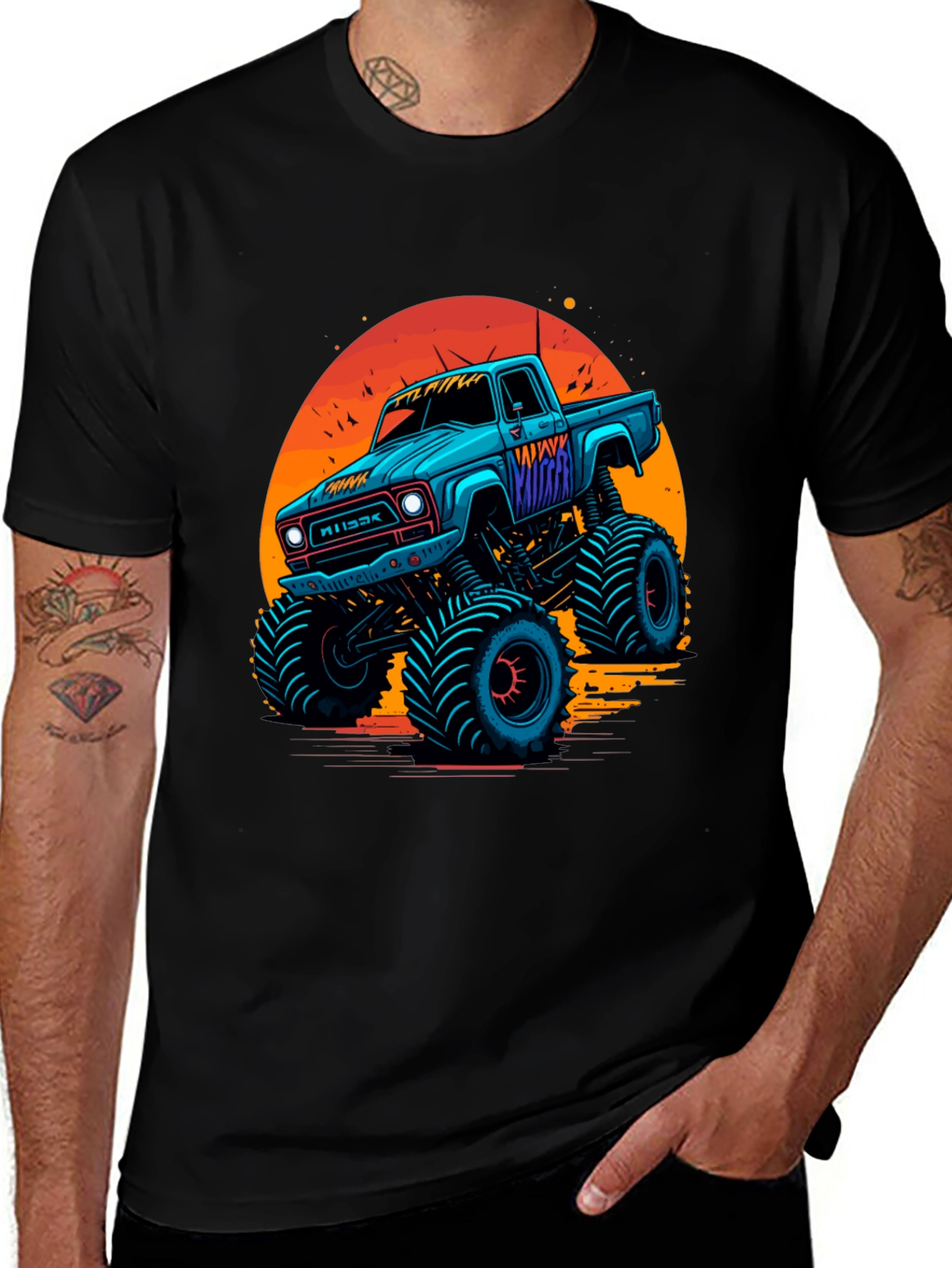 Variant 21 of Monster Truck Graphic Tee - Retro Sunset Design