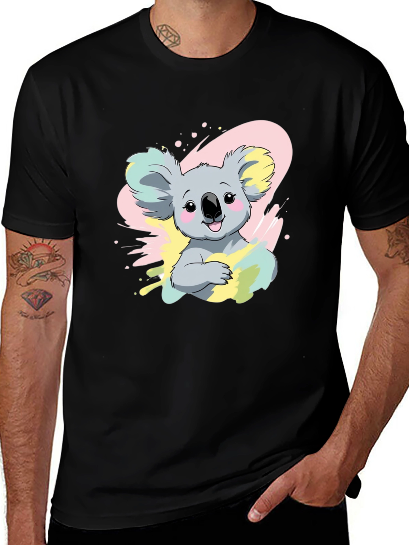 Koala Bear Graphic Tee - Men's Black T-Shirt