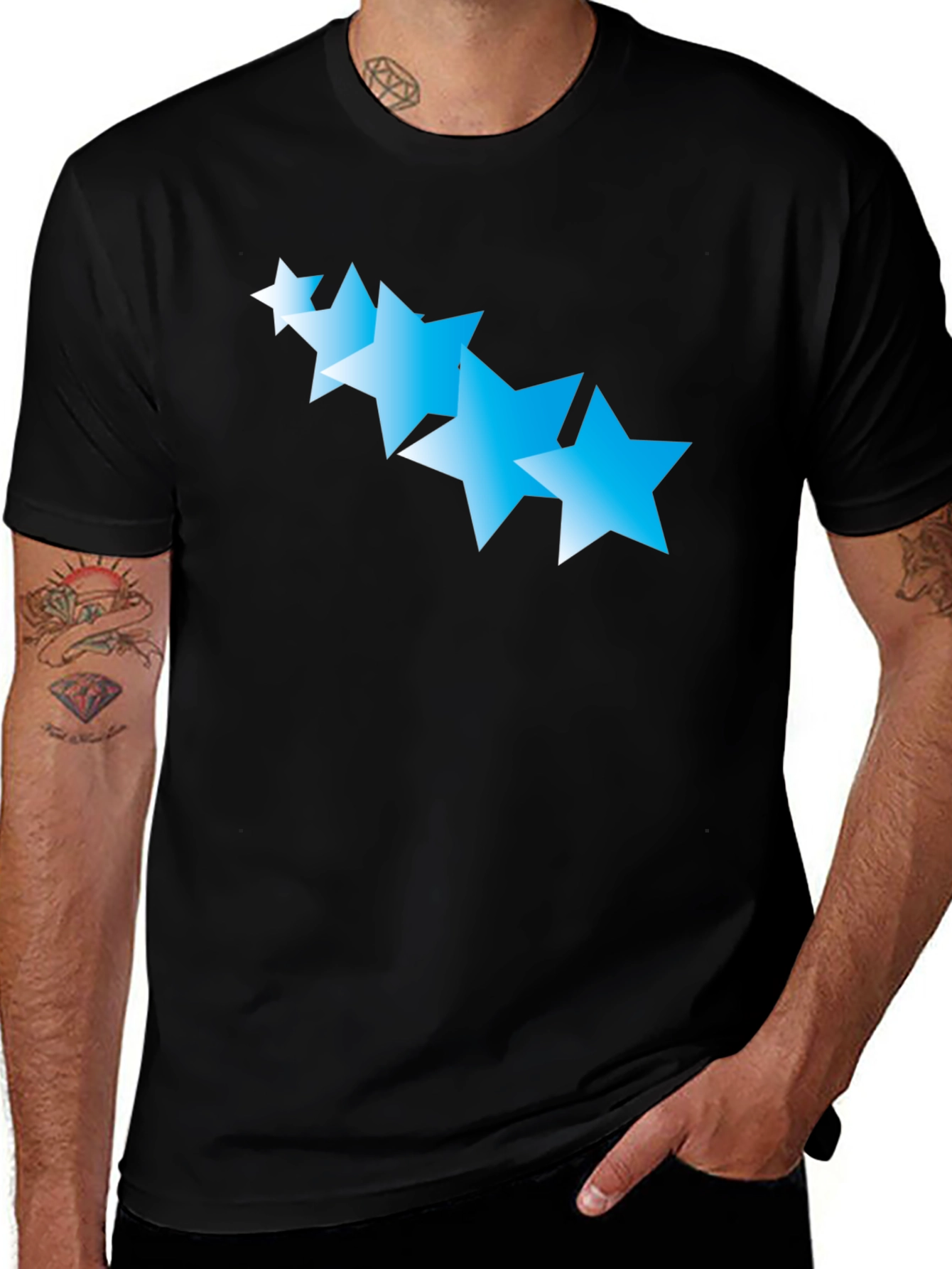 Variant 3 of Black T-Shirt with Gradient Blue Stars