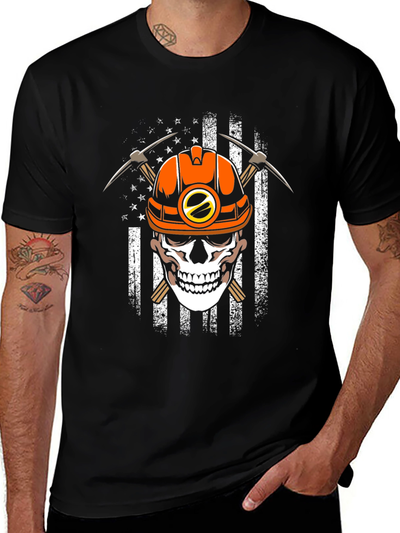 Variant 20 of Miner Skull American Flag T-Shirt