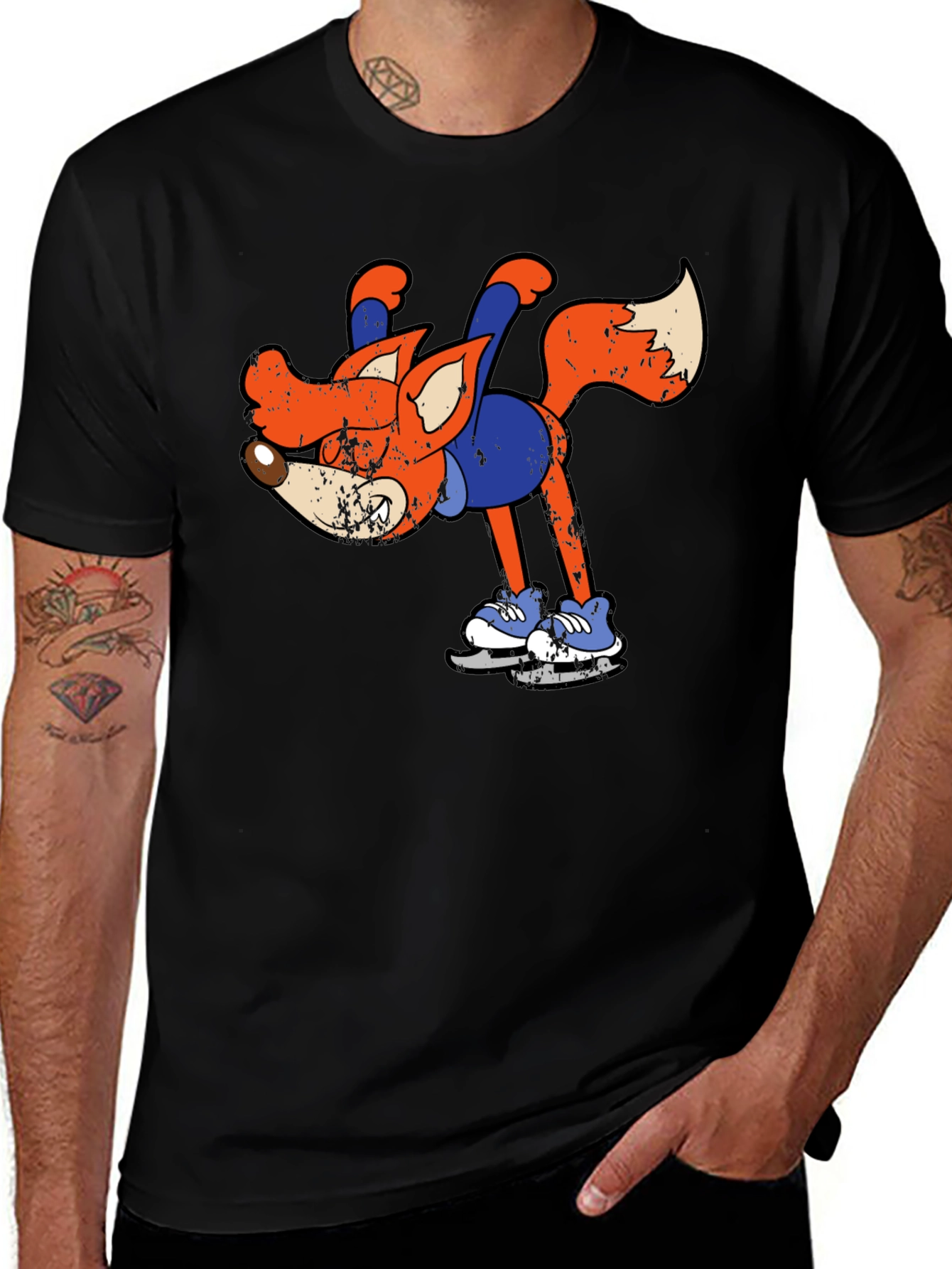 Variant 16 of Funny Cartoon Fox Black T-Shirt