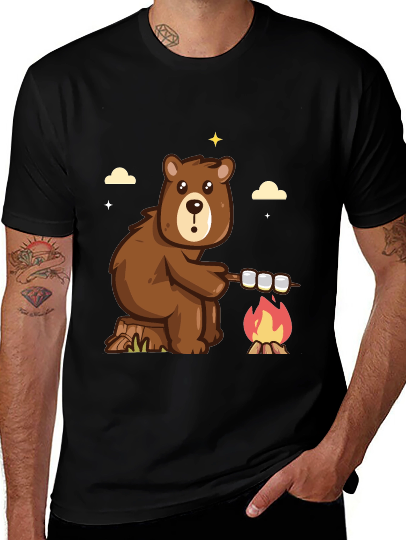 Bear Marshmallow Campfire Graphic T-Shirt