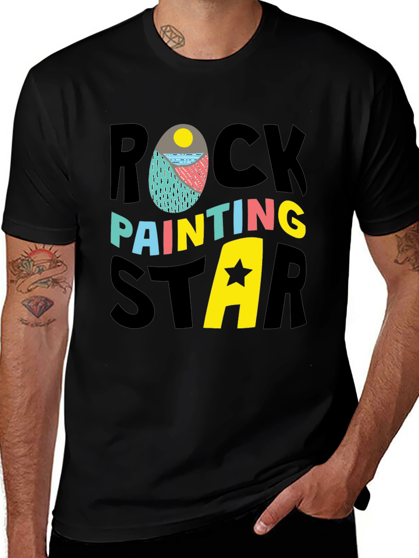 Variant 26 of Rock Painting Star Graphic Tee - Black