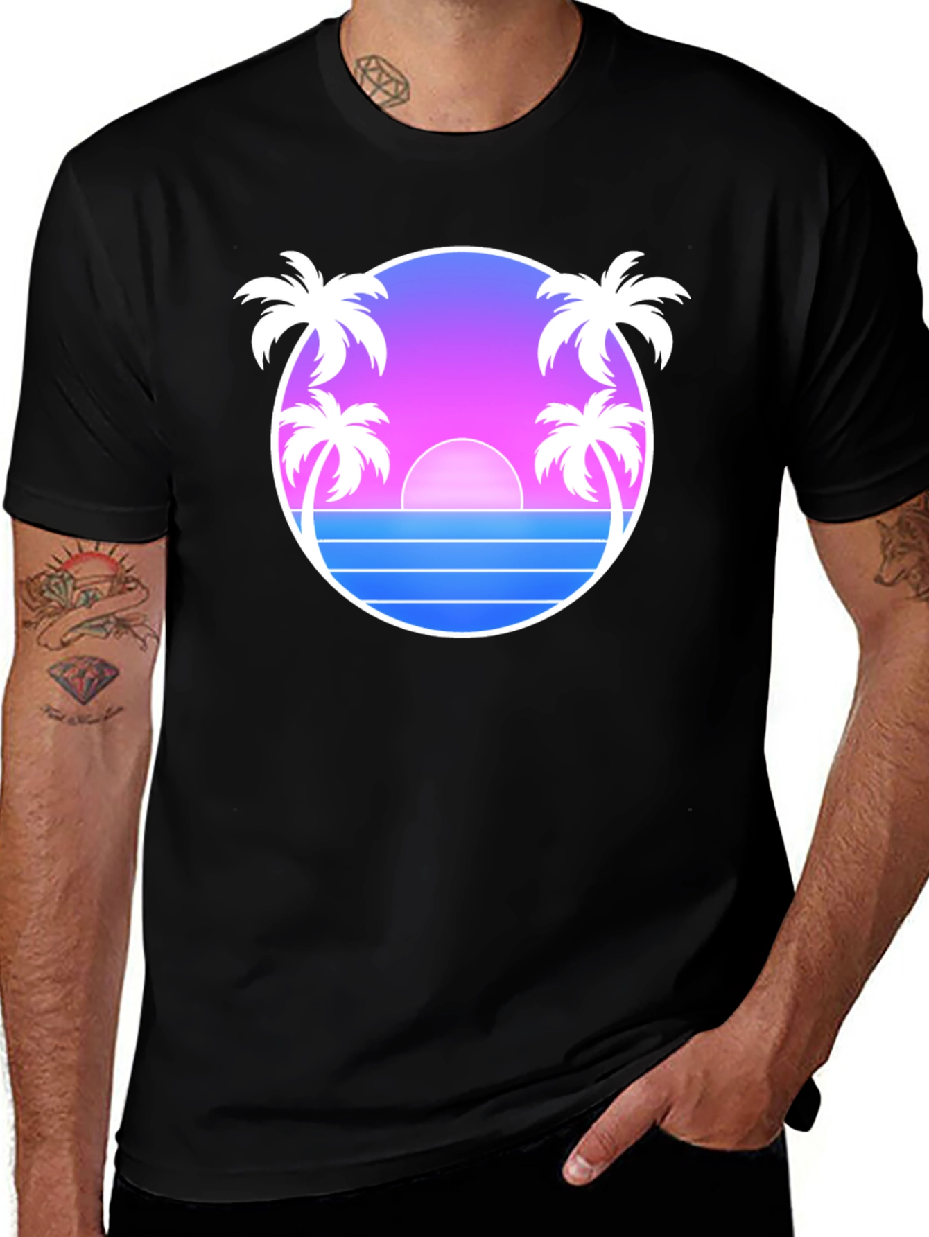 Variant 17 of Retro Sunset Palm Tree T-Shirt - Black