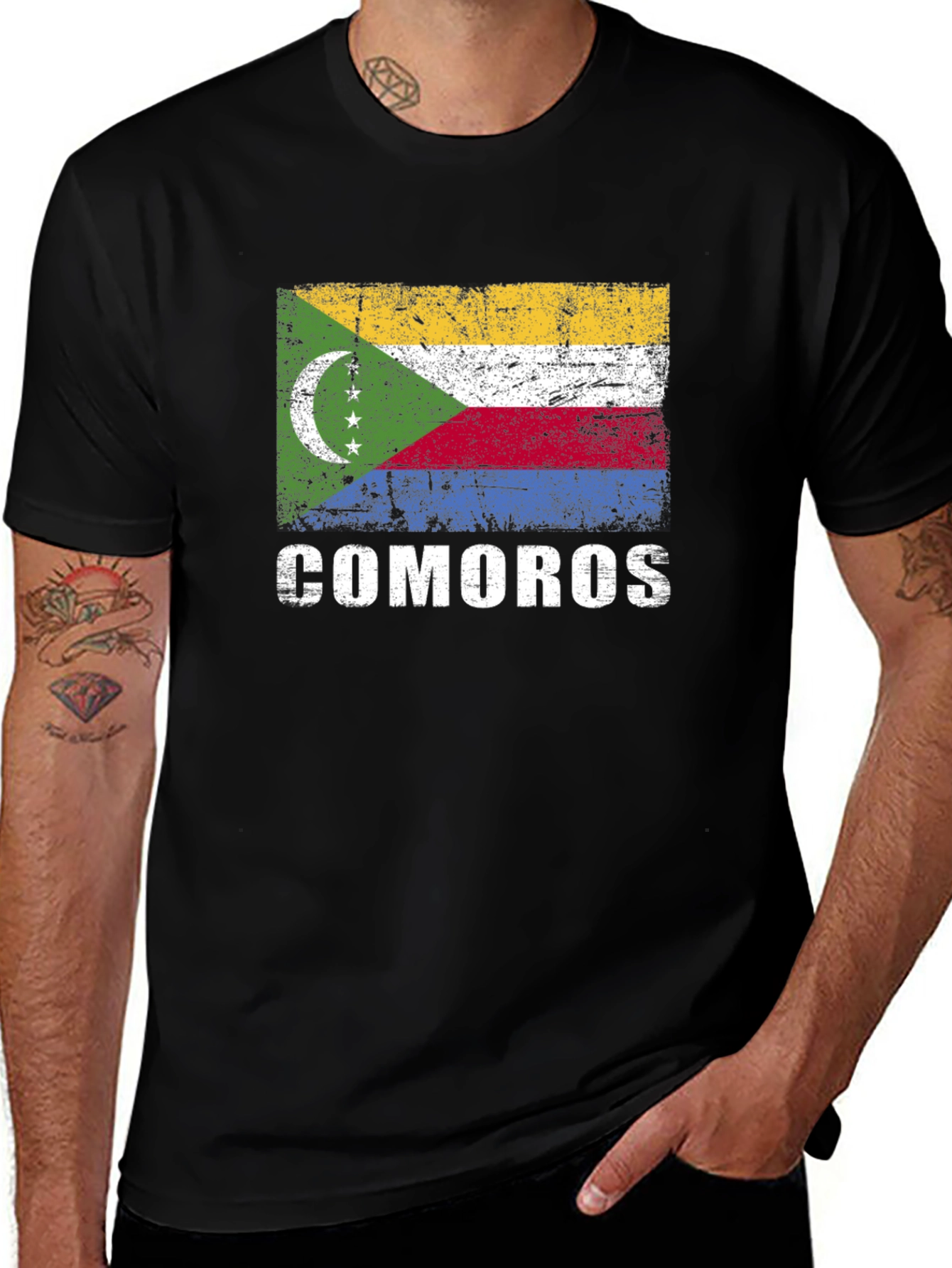 Variant 8 of Comoros Flag T-Shirt - Distressed Graphic Tee