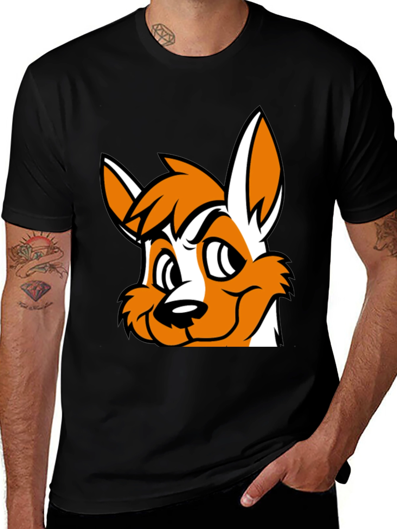Variant 3 of Cartoon Fox Graphic Black T-Shirt