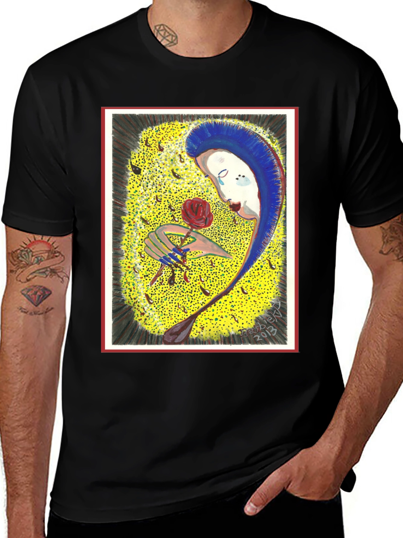 Variant 16 of Artistic Graphic T-Shirt - Woman with Rose