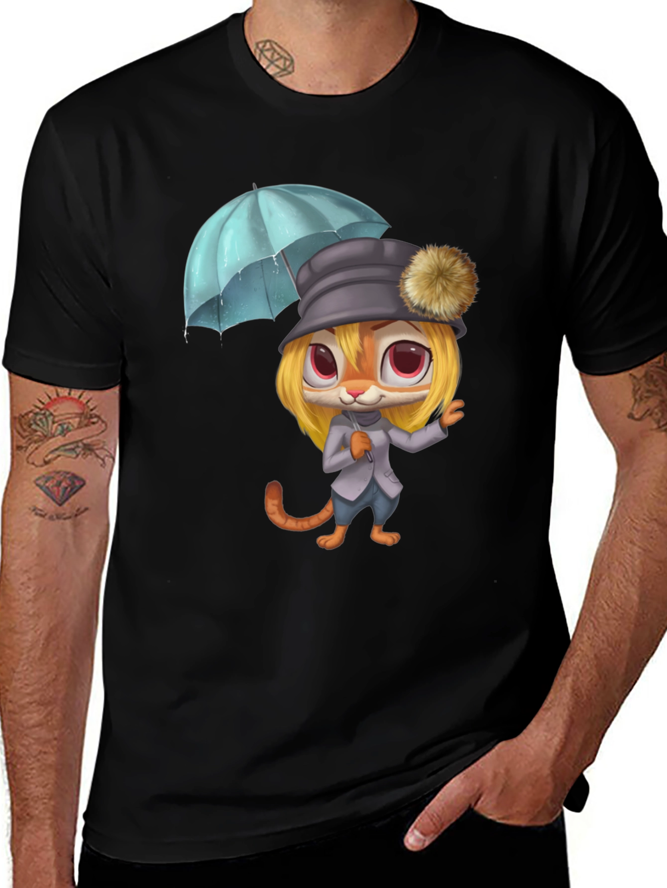 Variant 14 of Cartoon Tiger with Umbrella Graphic Tee
