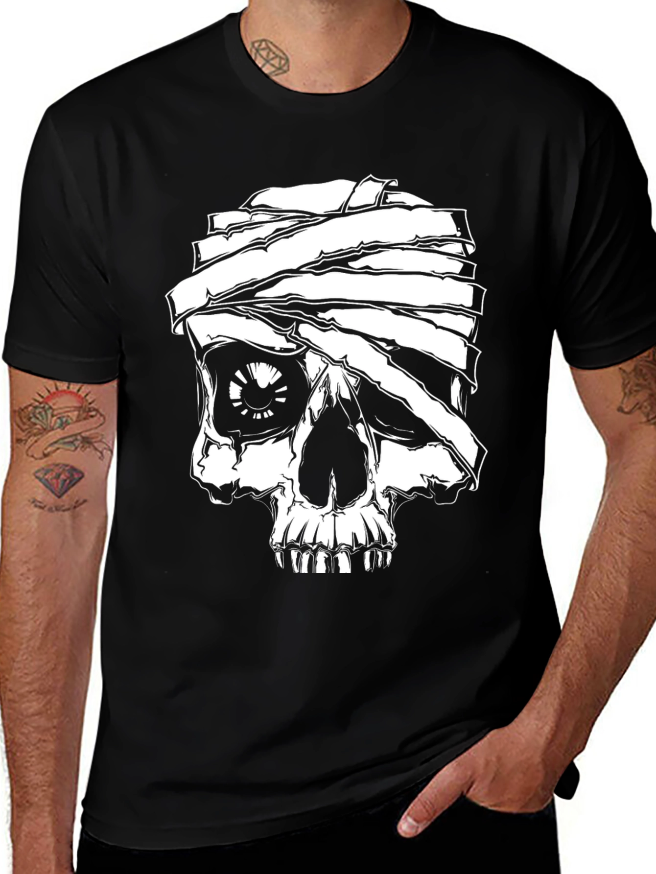 Variant 28 of Mummy Skull Graphic Tee - Black Cotton T-Shirt
