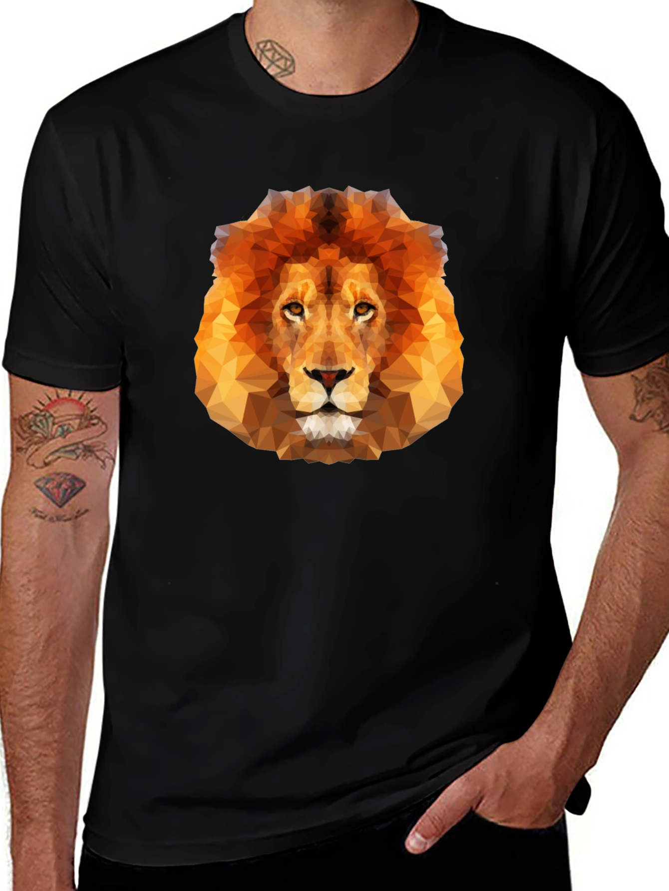 Geometric Lion Head Graphic Black T-Shirt