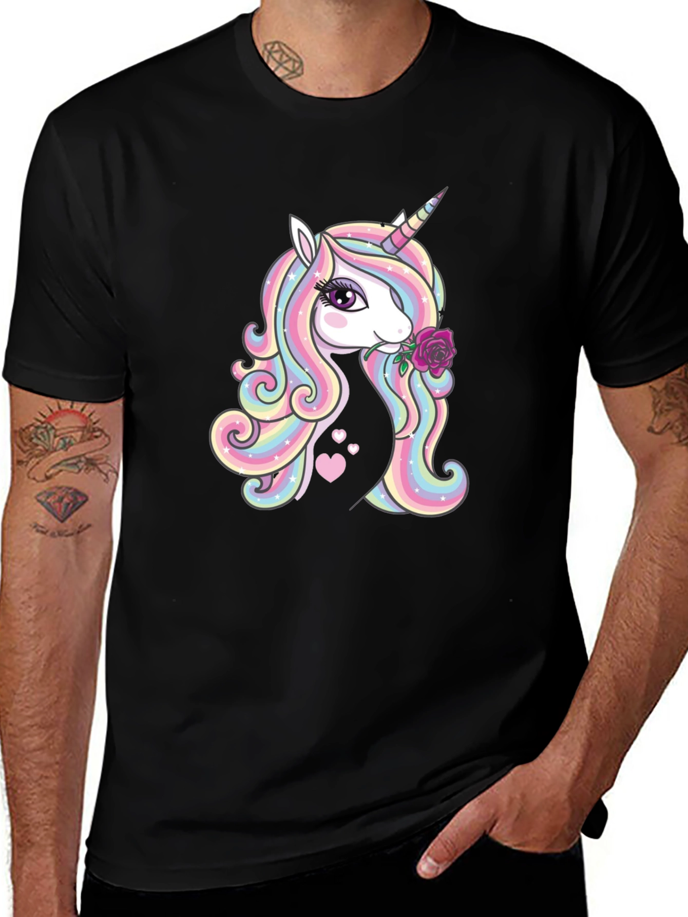 Variant 29 of Unicorn Rose Graphic Tee - Black Cotton Blend