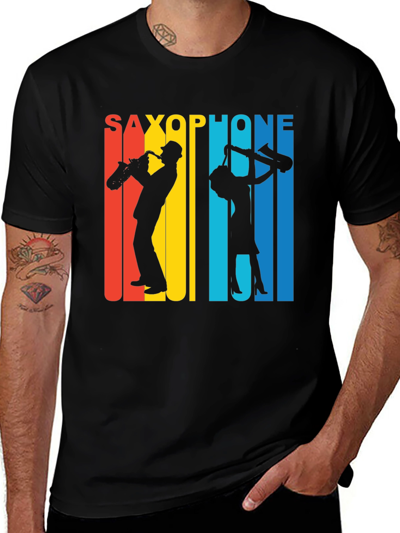 Variant 6 of Retro Saxophone Music T-Shirt - Black