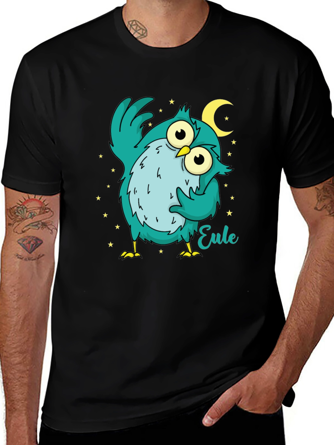 Variant 25 of Owl Cartoon Graphic Black T-Shirt
