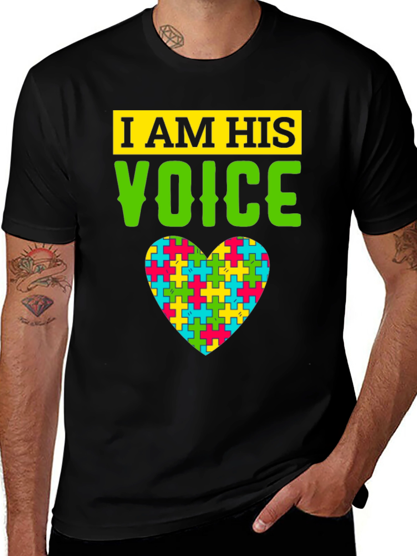 Autism Awareness T-Shirt - I Am His Voice Puzzle Heart