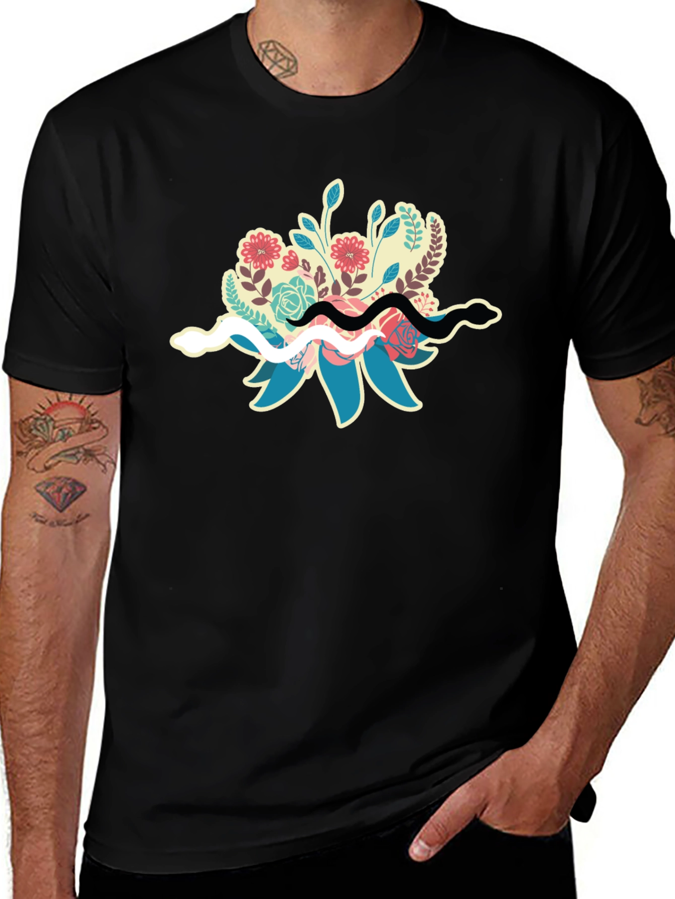 Variant 3 of Floral Snake T-Shirt - Stylish Nature Graphic Tee
